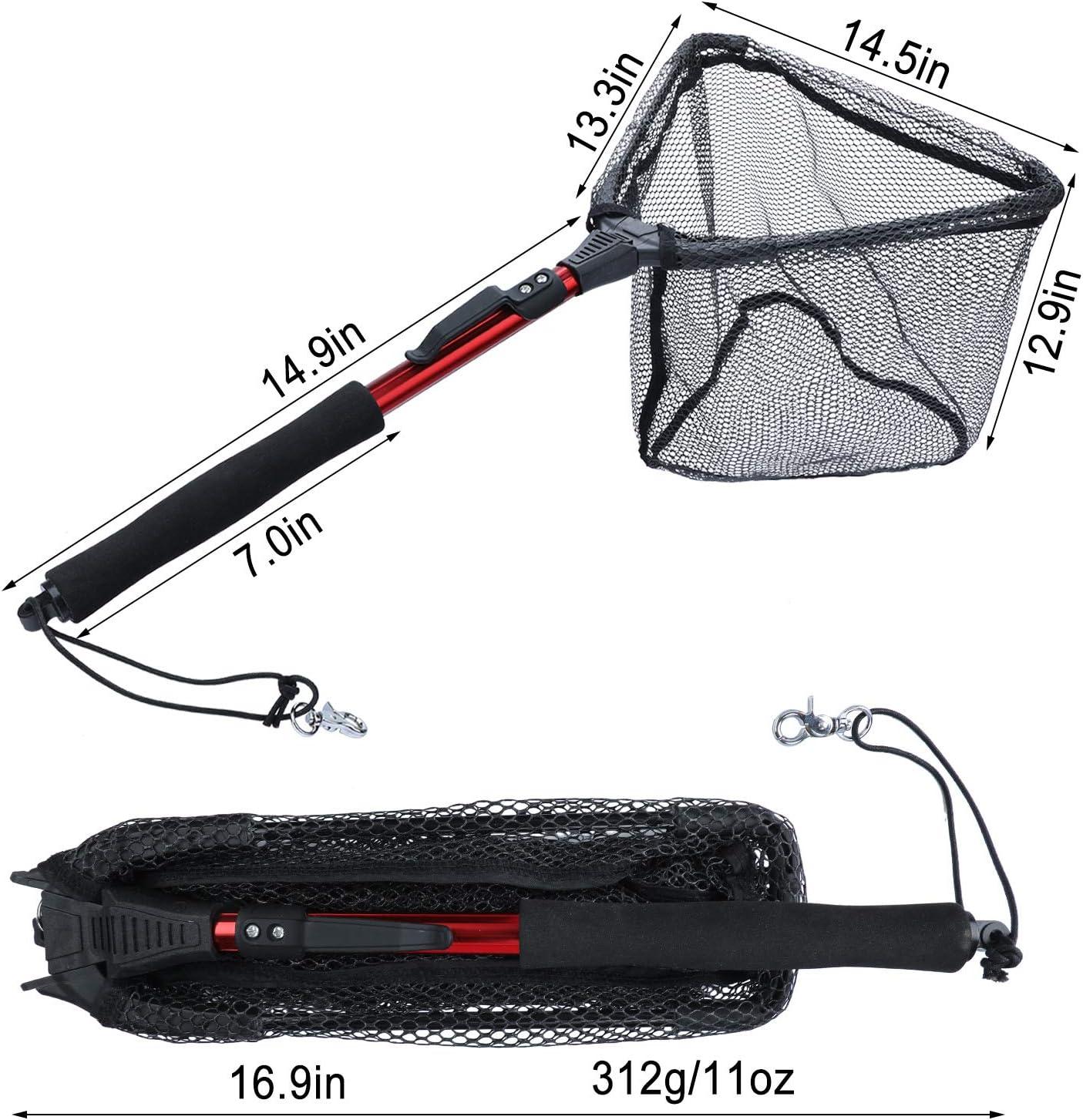 image:imageSougayilang Fishing Net Fish Landing Net Foldable Collapsible Telescopic Pole with EVA Handle Durable Nylon Material Mesh Safe Fish Catching or ReleasingRedfixed Handle295