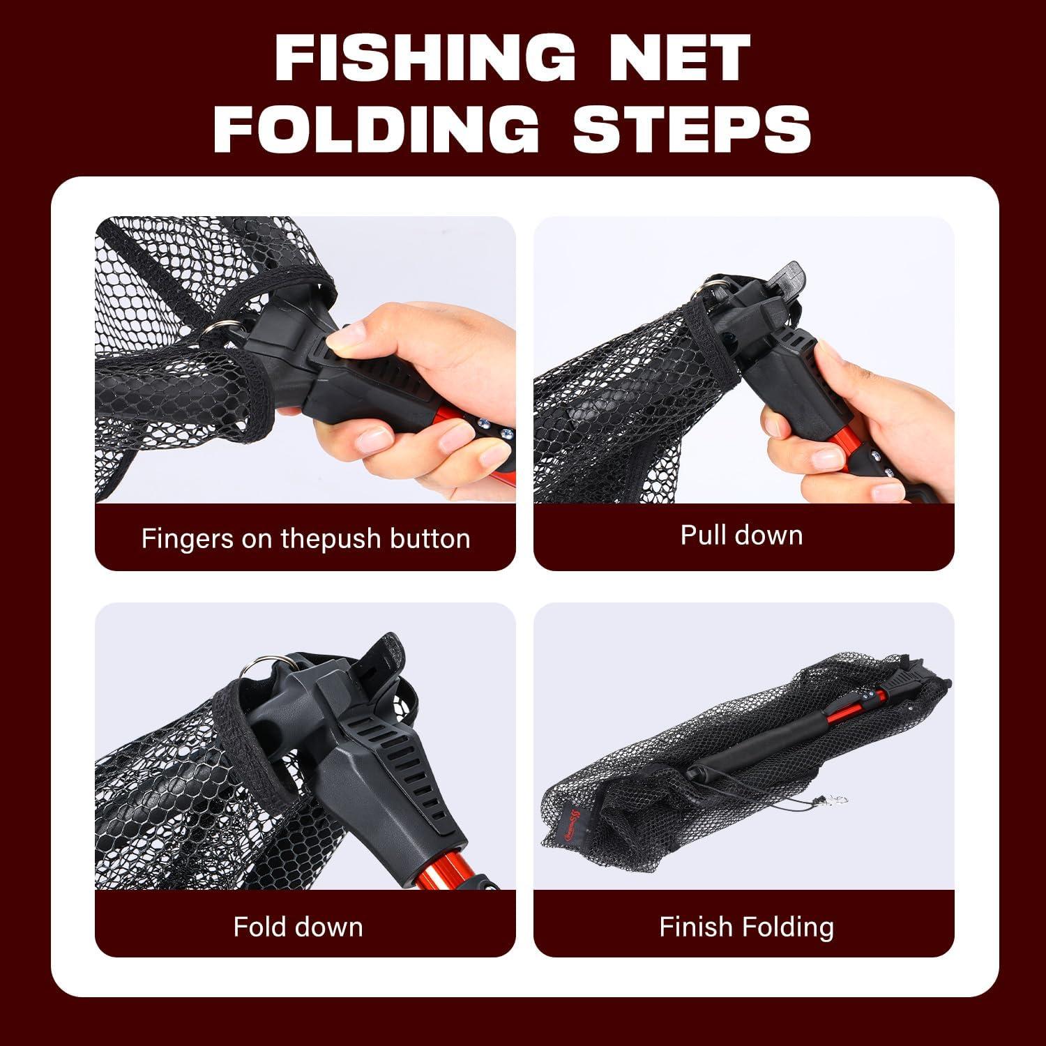 image:imageSougayilang Fishing Net Fish Landing Net Foldable Collapsible Telescopic Pole with EVA Handle Durable Nylon Material Mesh Safe Fish Catching or ReleasingFloating Nethoop Size 145innot Extendable Length 28in