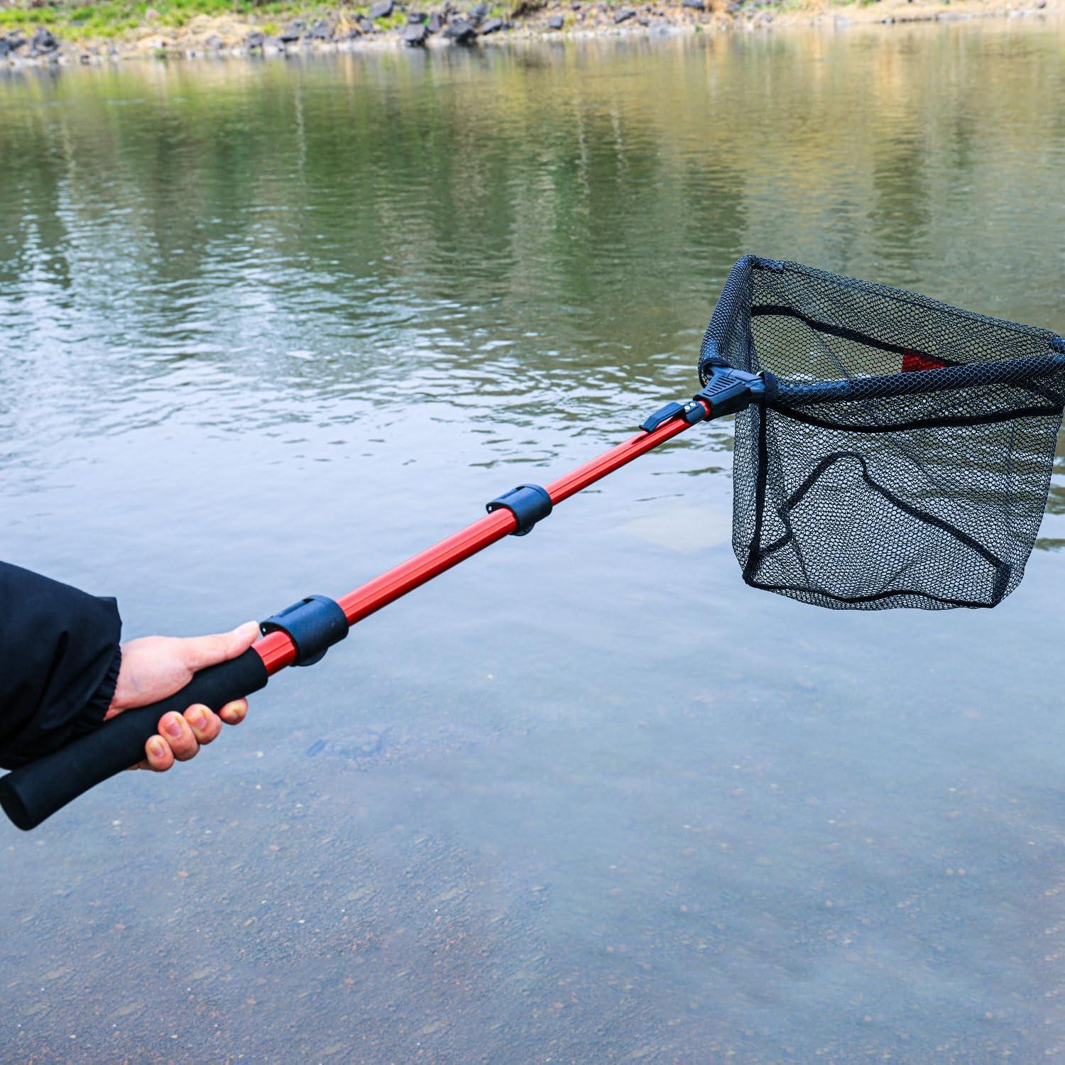 image:imageSougayilang Fishing Net Fish Landing Net Foldable Collapsible Telescopic Pole with EVA Handle Durable Nylon Material Mesh Safe Fish Catching or ReleasingFloating Nethoop Size 145in Length 445in