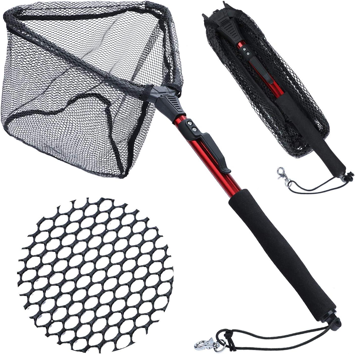 image:imageSougayilang Fishing Net Fish Landing Net Foldable Collapsible Telescopic Pole with EVA Handle Durable Nylon Material Mesh Safe Fish Catching or ReleasingRedfixed Handle295