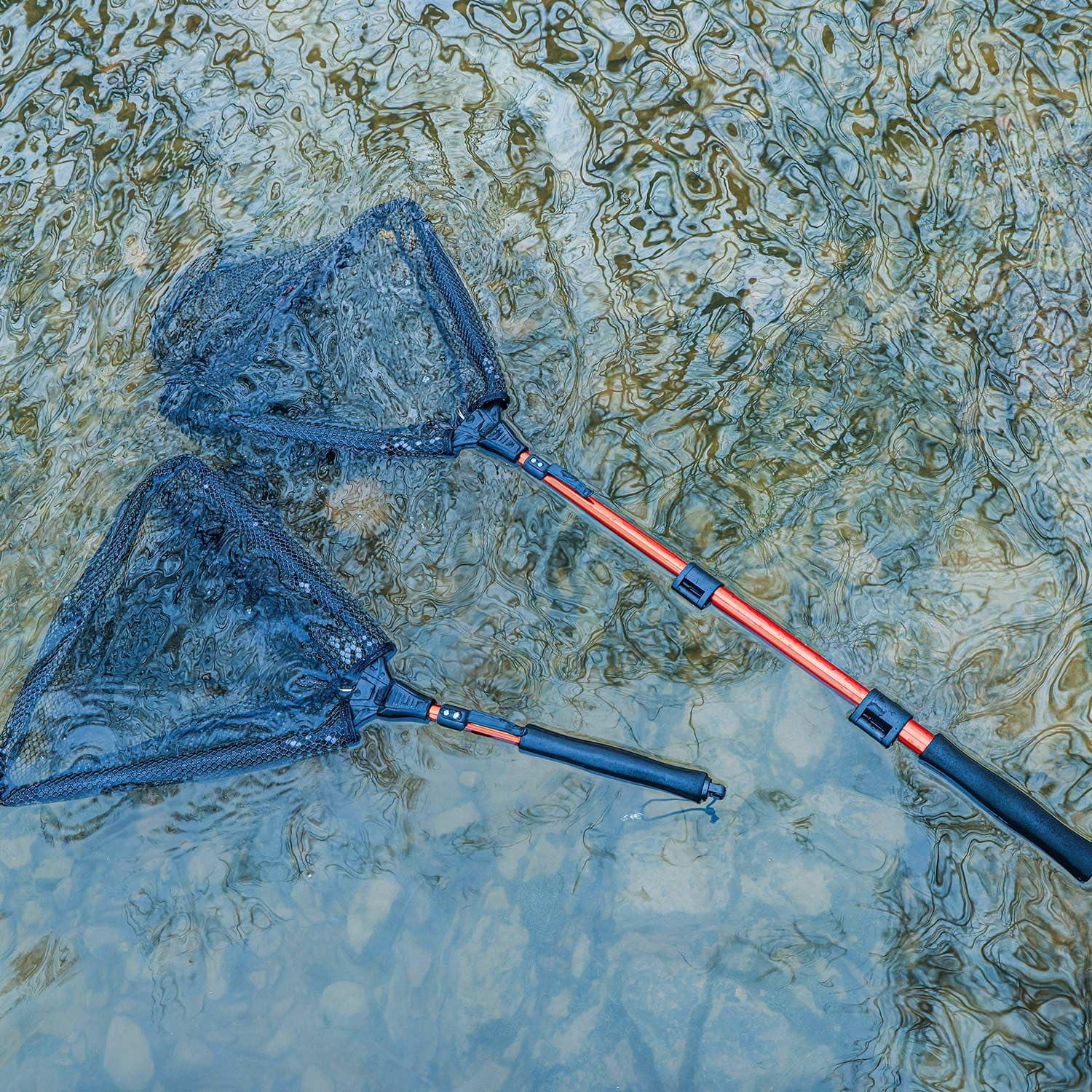 image:imageSougayilang Fishing Net Fish Landing Net Foldable Collapsible Telescopic Pole with EVA Handle Durable Nylon Material Mesh Safe Fish Catching or ReleasingFloating Nethoop Size 145innot Extendable Length 28in
