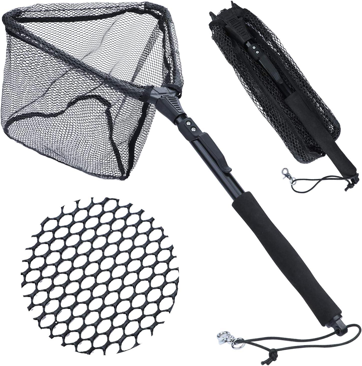 image:imageSougayilang Fishing Net Fish Landing Net Foldable Collapsible Telescopic Pole with EVA Handle Durable Nylon Material Mesh Safe Fish Catching or ReleasingBlackextended Length283 Hoop Size145