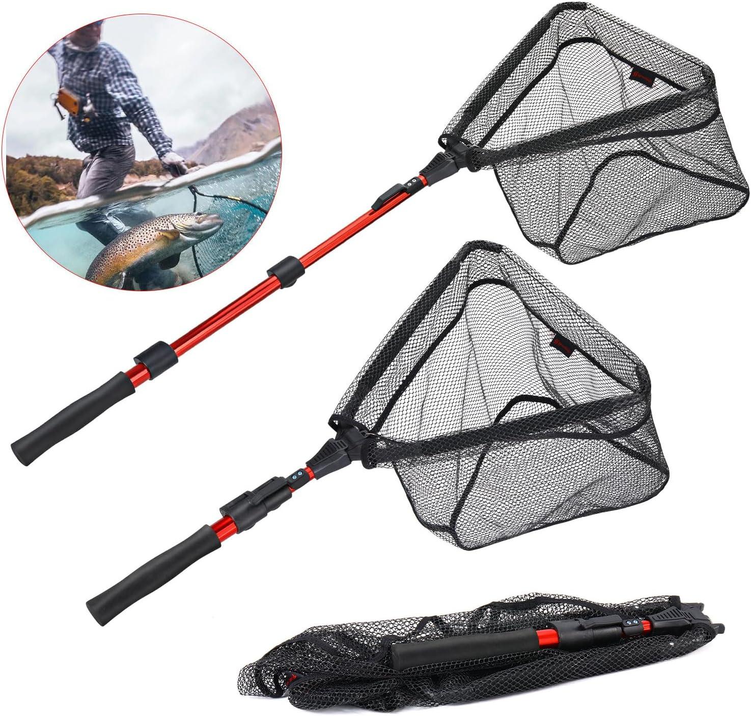image:imageSougayilang Fishing Net Fish Landing Net Foldable Collapsible Telescopic Pole with EVA Handle Durable Nylon Material Mesh Safe Fish Catching or ReleasingFloating Nethoop Size 145in Length 445in