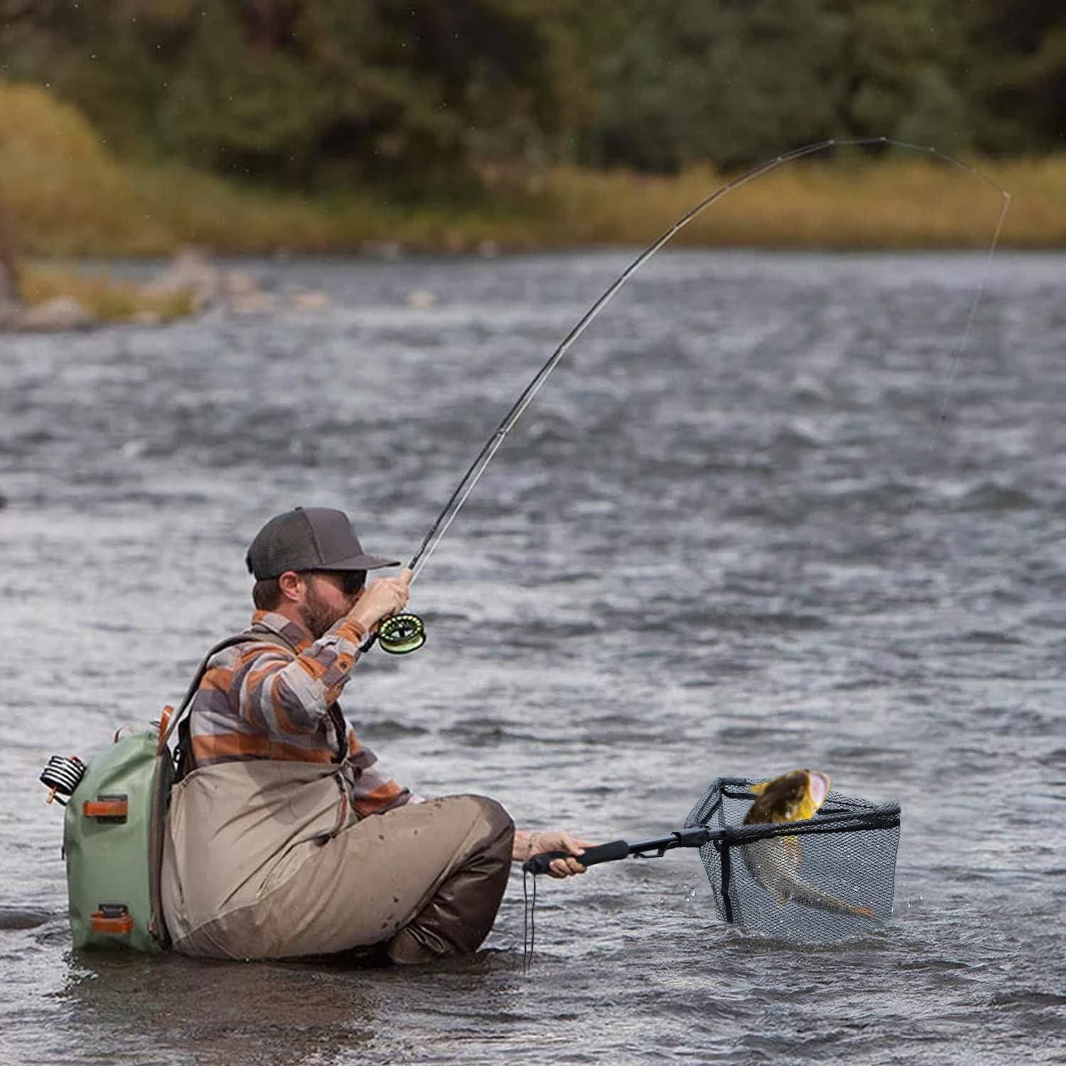image:imageSougayilang Fishing Net Fish Landing Net Foldable Collapsible Telescopic Pole with EVA Handle Durable Nylon Material Mesh Safe Fish Catching or ReleasingBlacktelescopic Handle452