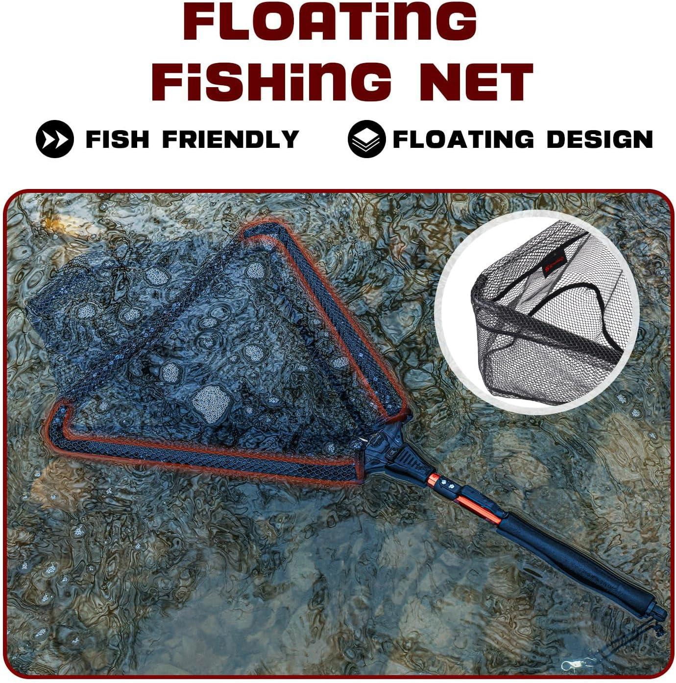 image:imageSougayilang Fishing Net Fish Landing Net Foldable Collapsible Telescopic Pole with EVA Handle Durable Nylon Material Mesh Safe Fish Catching or ReleasingFloating Nethoop Size 145innot Extendable Length 28in