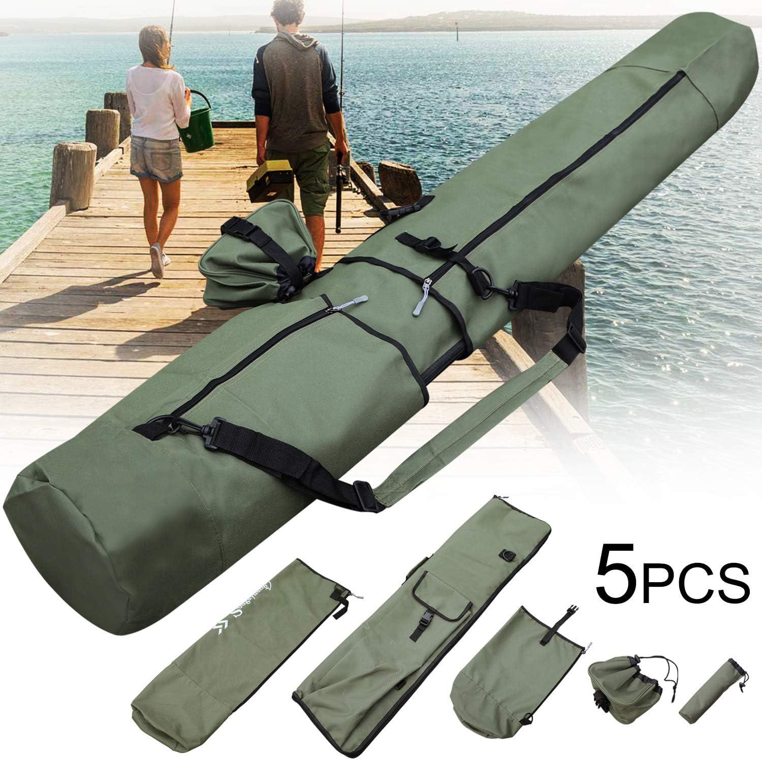 image:imageSougayilang Fishing Rod Bag Canvas Rod Case Organizer Pole Storage Bag Fishing Rod and Reel Carrier Organizer for Travel Gift for Father Boyfriend and FamilyGreen47in with accessories