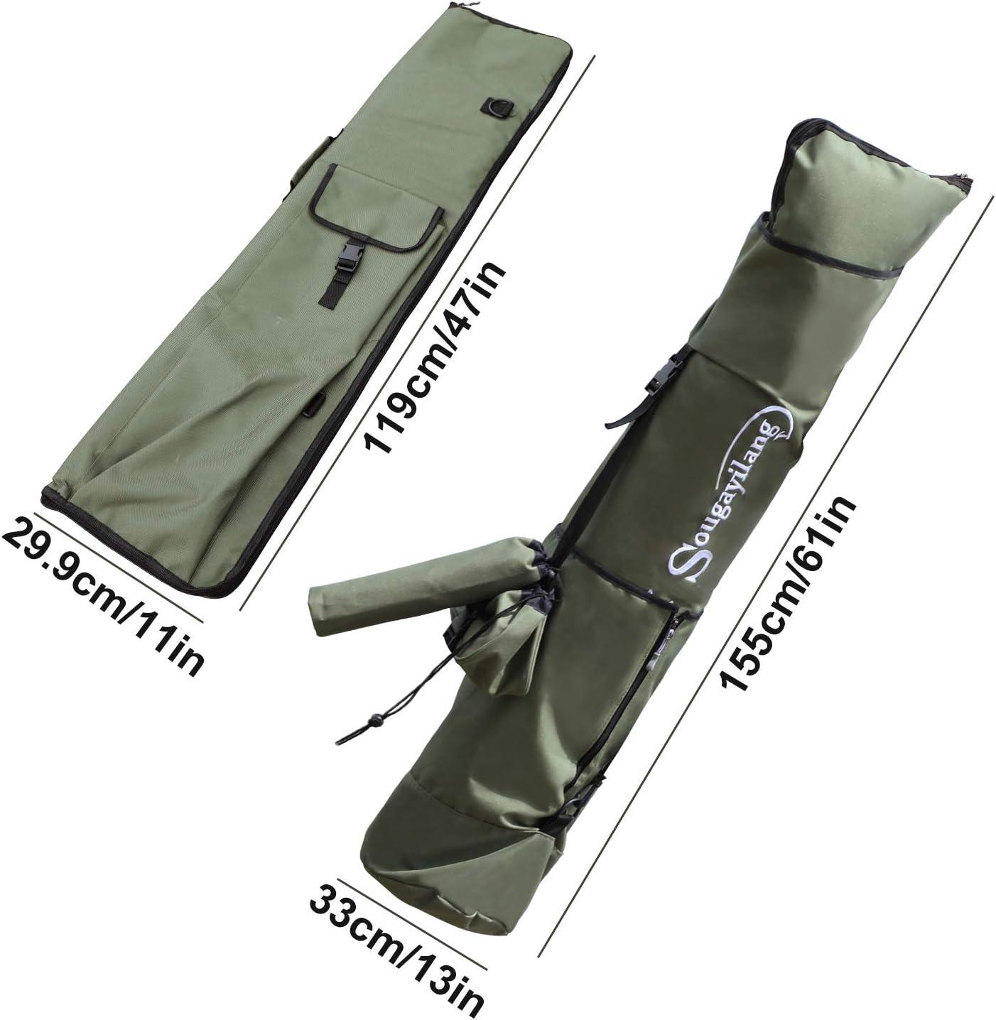 image:imageSougayilang Fishing Rod Bag Canvas Rod Case Organizer Pole Storage Bag Fishing Rod and Reel Carrier Organizer for Travel Gift for Father Boyfriend and FamilyGreen47in with accessories