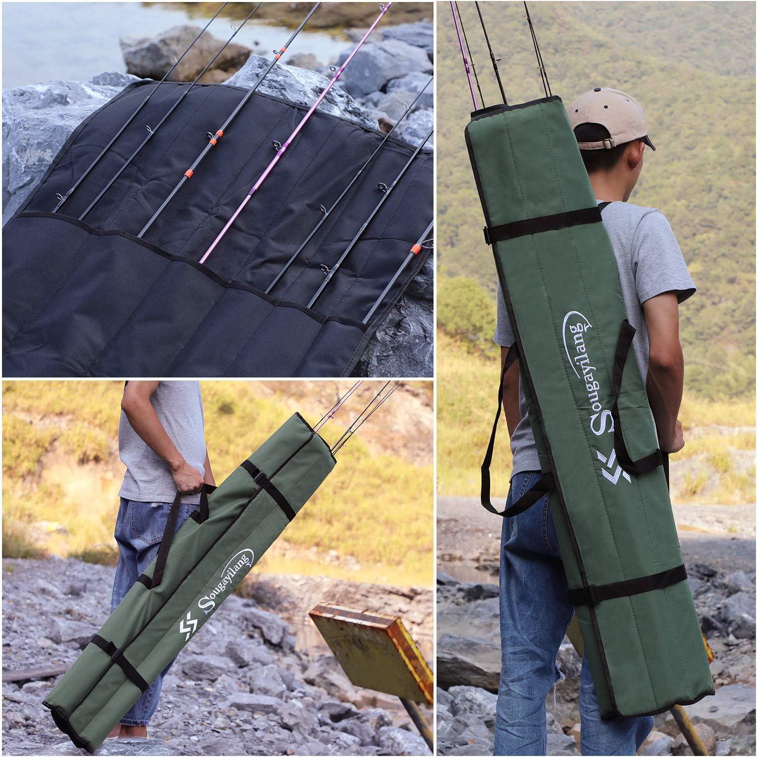 image:imageSougayilang Fishing Rod Bag Canvas Rod Case Organizer Pole Storage Bag Fishing Rod and Reel Carrier Organizer for Travel Gift for Father Boyfriend and FamilyGreen127CM41FT