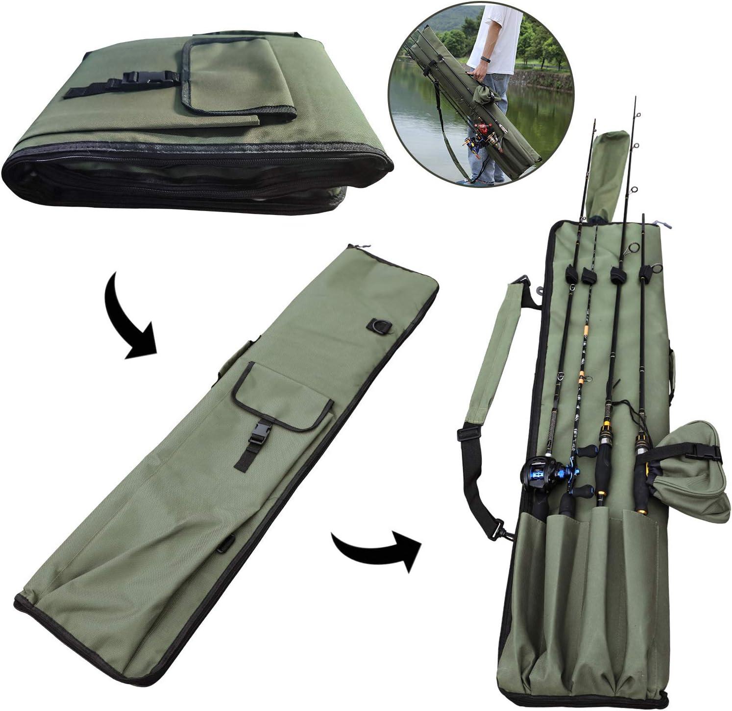 image:imageSougayilang Fishing Rod Bag Canvas Rod Case Organizer Pole Storage Bag Fishing Rod and Reel Carrier Organizer for Travel Gift for Father Boyfriend and FamilyGreen47in with accessories