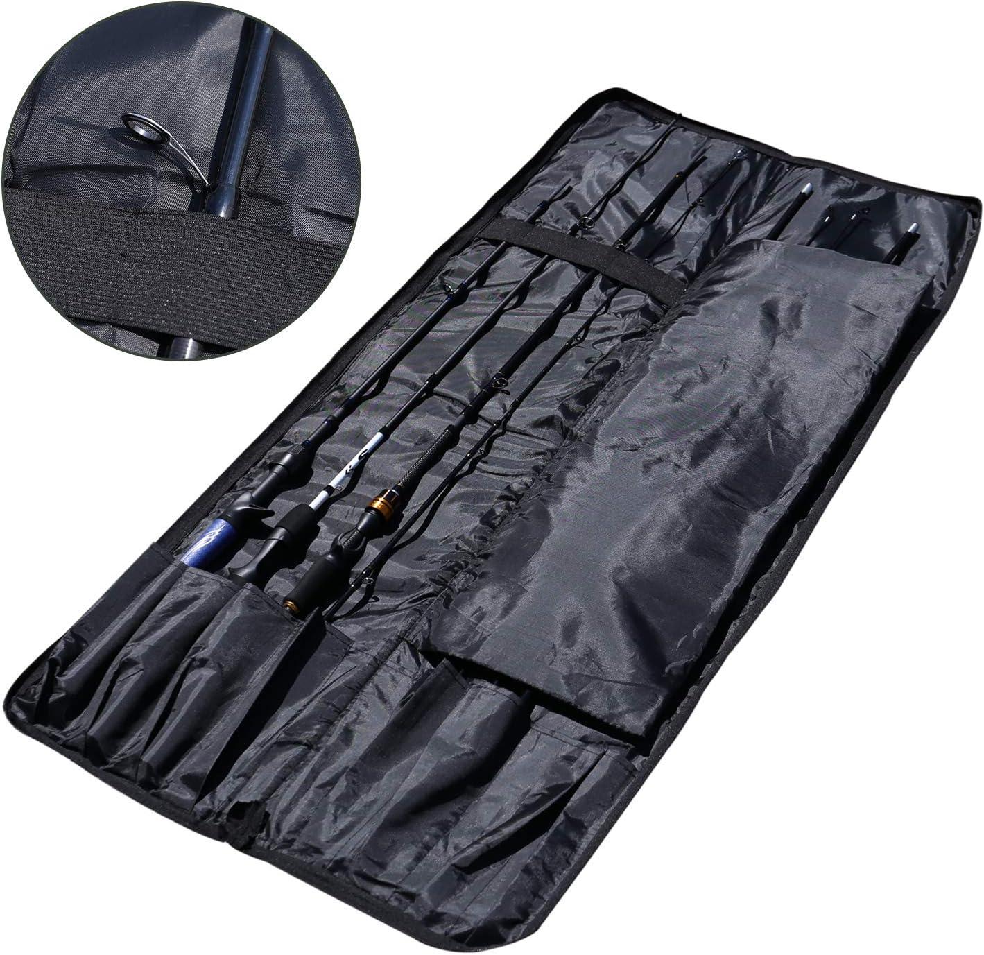 image:imageSougayilang Fishing Rod Bag Canvas Rod Case Organizer Pole Storage Bag Fishing Rod and Reel Carrier Organizer for Travel Gift for Father Boyfriend and FamilyGreen47in with accessories