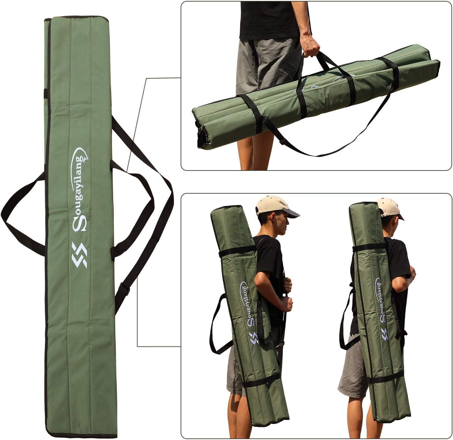 image:imageSougayilang Fishing Rod Bag Canvas Rod Case Organizer Pole Storage Bag Fishing Rod and Reel Carrier Organizer for Travel Gift for Father Boyfriend and FamilyGreen127CM41FT