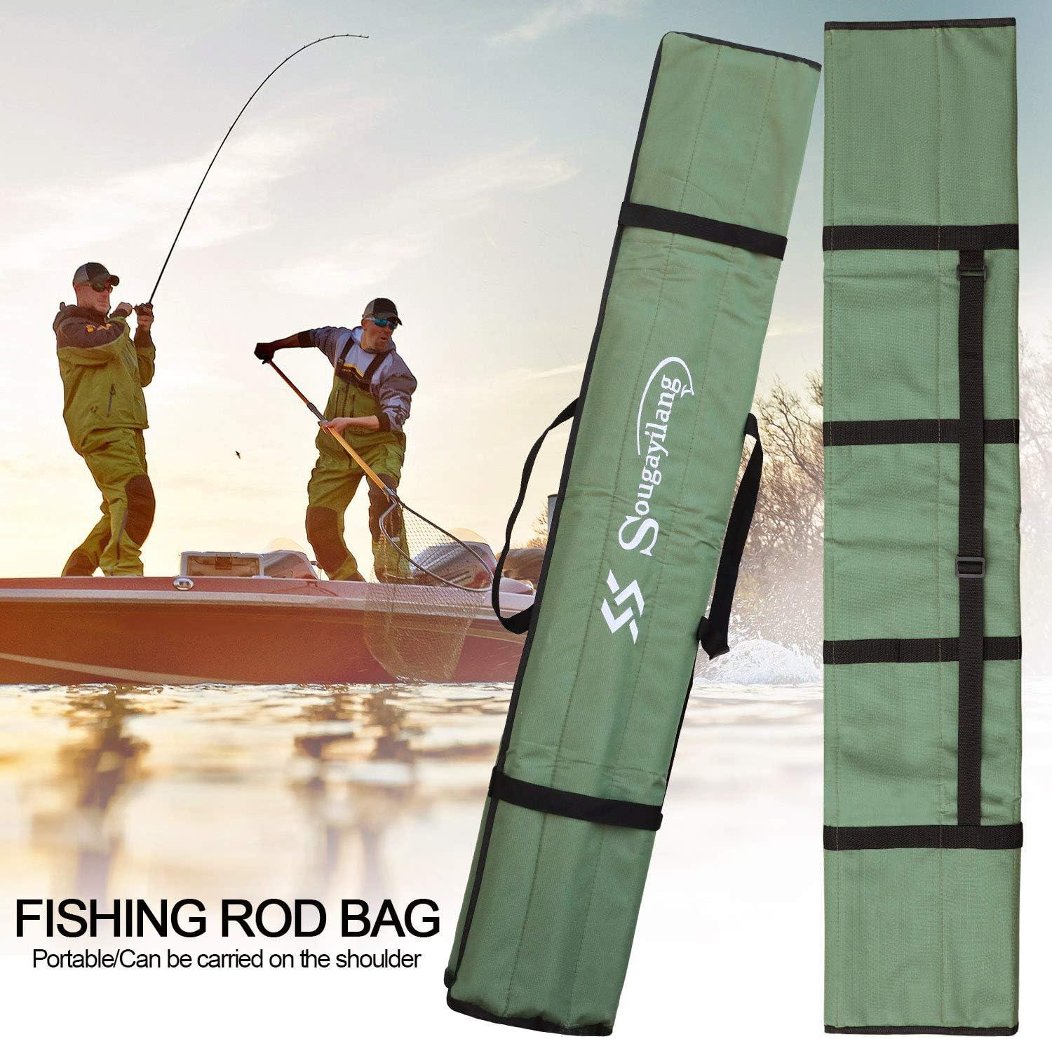 image:imageSougayilang Fishing Rod Bag Canvas Rod Case Organizer Pole Storage Bag Fishing Rod and Reel Carrier Organizer for Travel Gift for Father Boyfriend and FamilyGreen127CM41FT