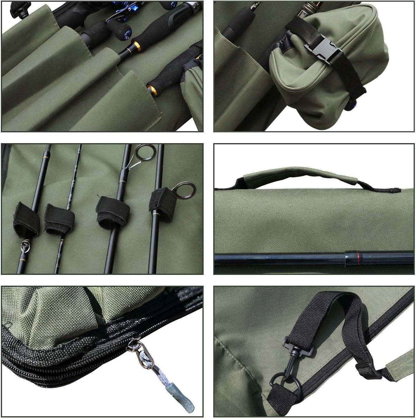 image:imageSougayilang Fishing Rod Bag Canvas Rod Case Organizer Pole Storage Bag Fishing Rod and Reel Carrier Organizer for Travel Gift for Father Boyfriend and FamilyGreen47in with accessories