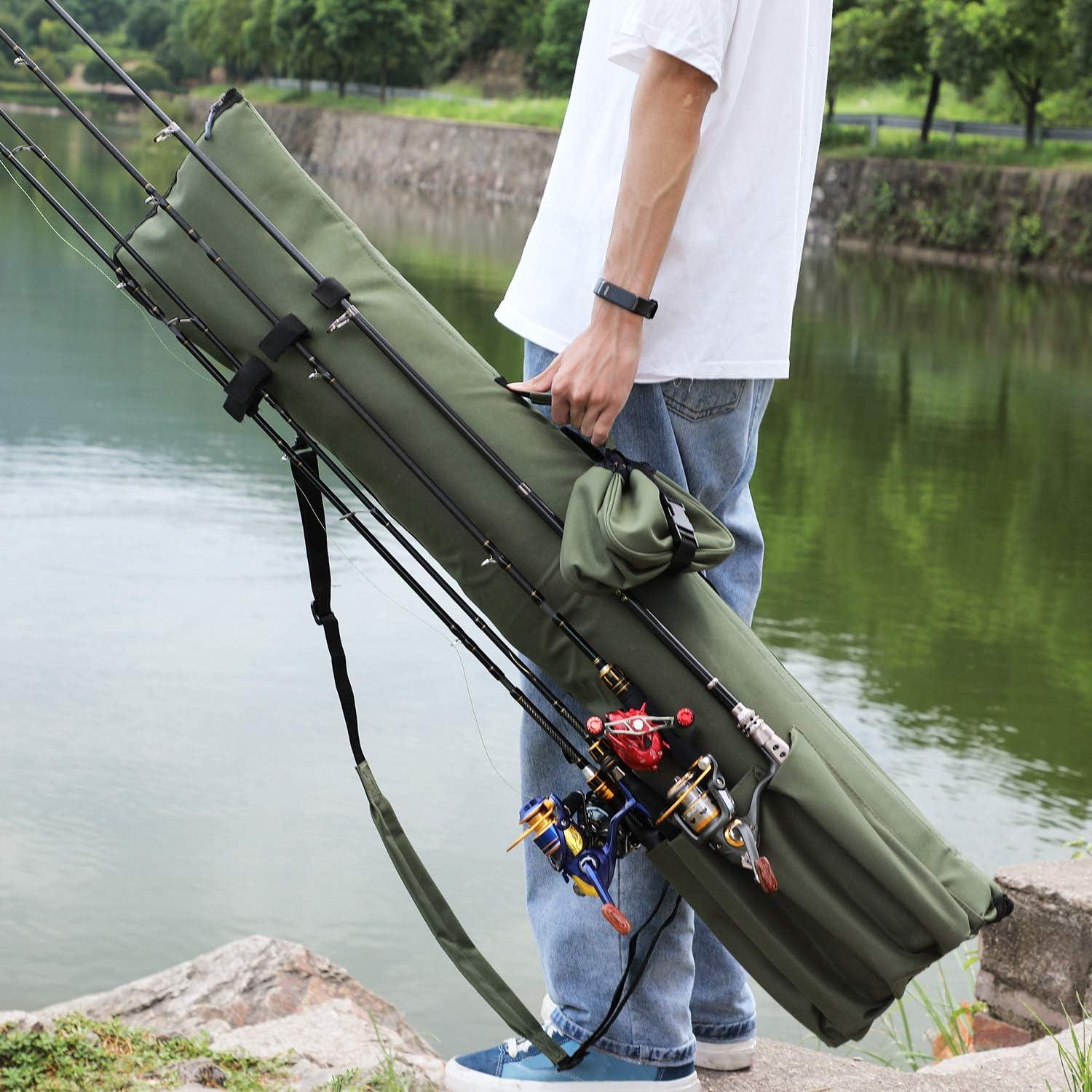 image:imageSougayilang Fishing Rod Bag Canvas Rod Case Organizer Pole Storage Bag Fishing Rod and Reel Carrier Organizer for Travel Gift for Father Boyfriend and FamilyGreen47in with accessories