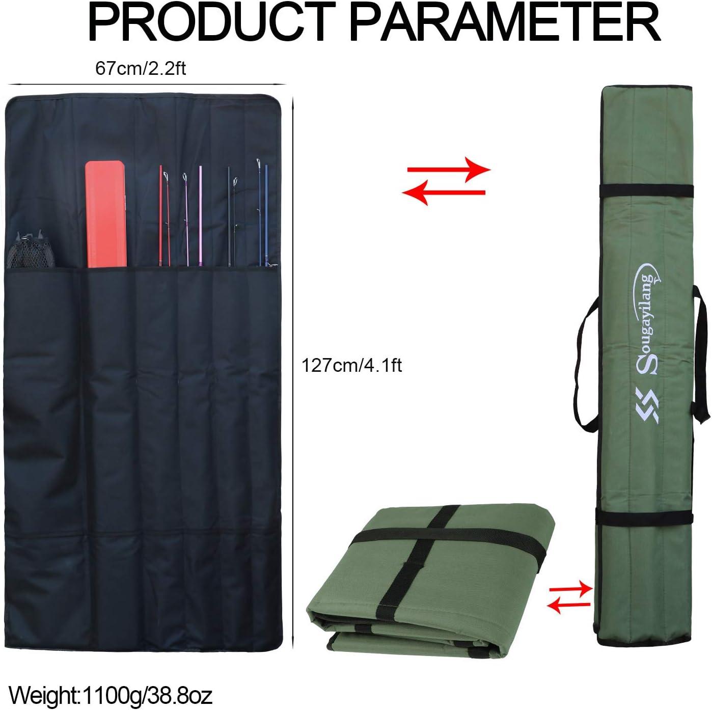 image:imageSougayilang Fishing Rod Bag Canvas Rod Case Organizer Pole Storage Bag Fishing Rod and Reel Carrier Organizer for Travel Gift for Father Boyfriend and FamilyGreen127CM41FT