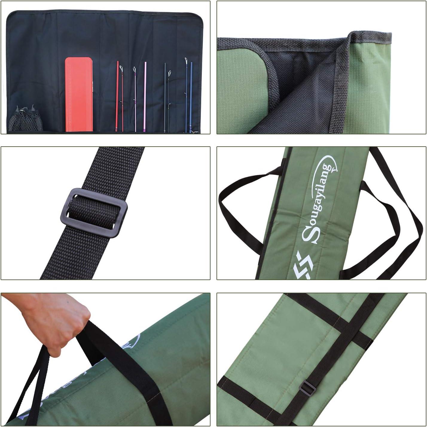 image:imageSougayilang Fishing Rod Bag Canvas Rod Case Organizer Pole Storage Bag Fishing Rod and Reel Carrier Organizer for Travel Gift for Father Boyfriend and FamilyGreen127CM41FT