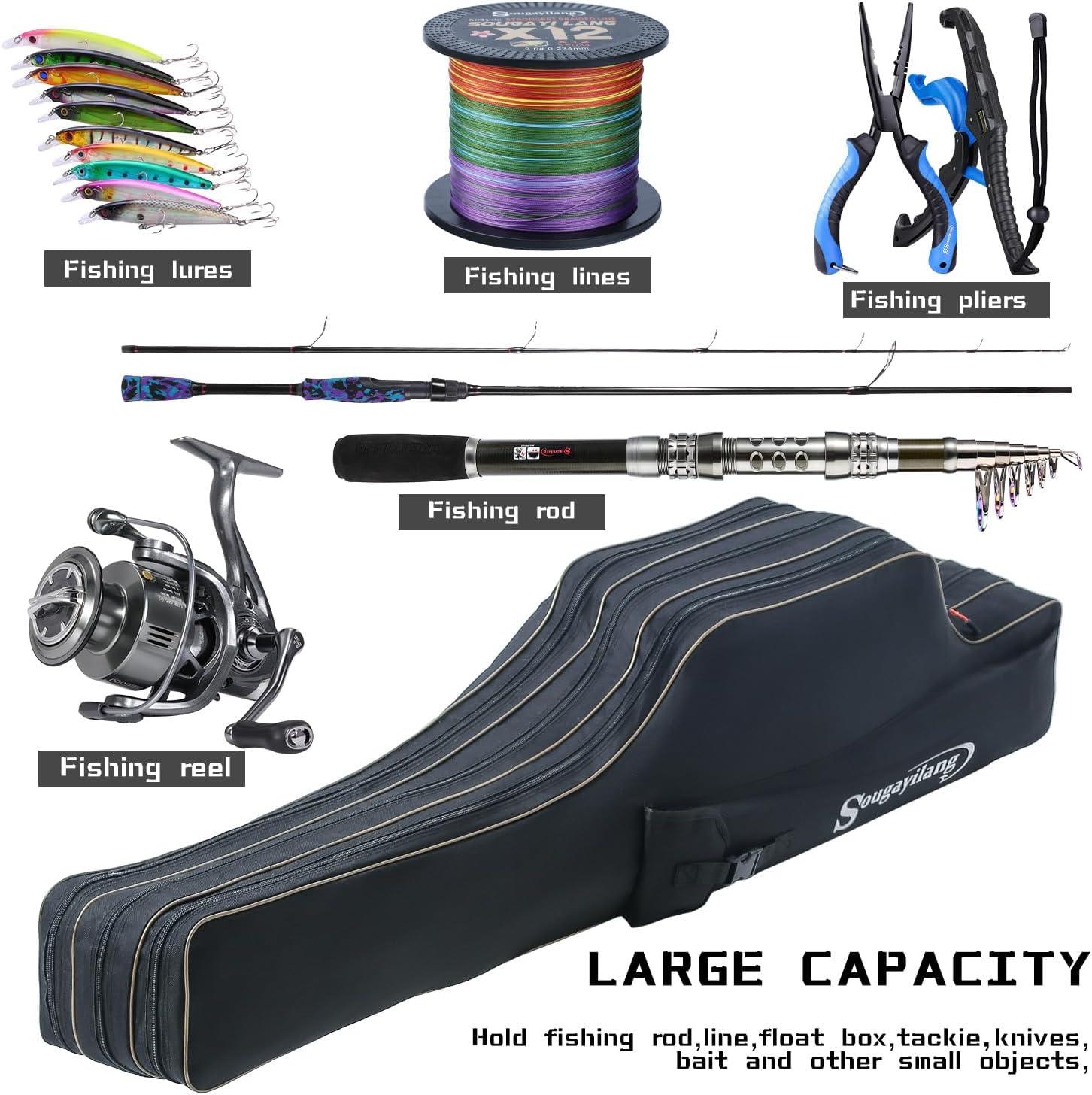 image:imageSougayilang Fishing Rod Case 3 Layers Organizer Pole Storage Bag Fishing Rod and Reel Carrier Organizer for Travel135cm53inBlueBlackLength 135cm53in