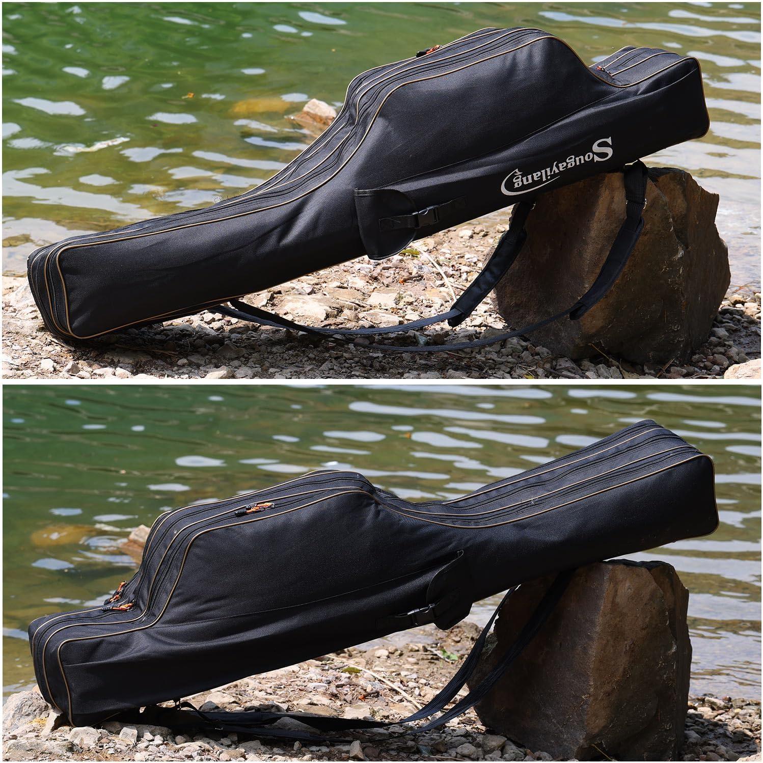 image:imageSougayilang Fishing Rod Case 3 Layers Organizer Pole Storage Bag Fishing Rod and Reel Carrier Organizer for Travel135cm53inBlueBlackLength 135cm53in
