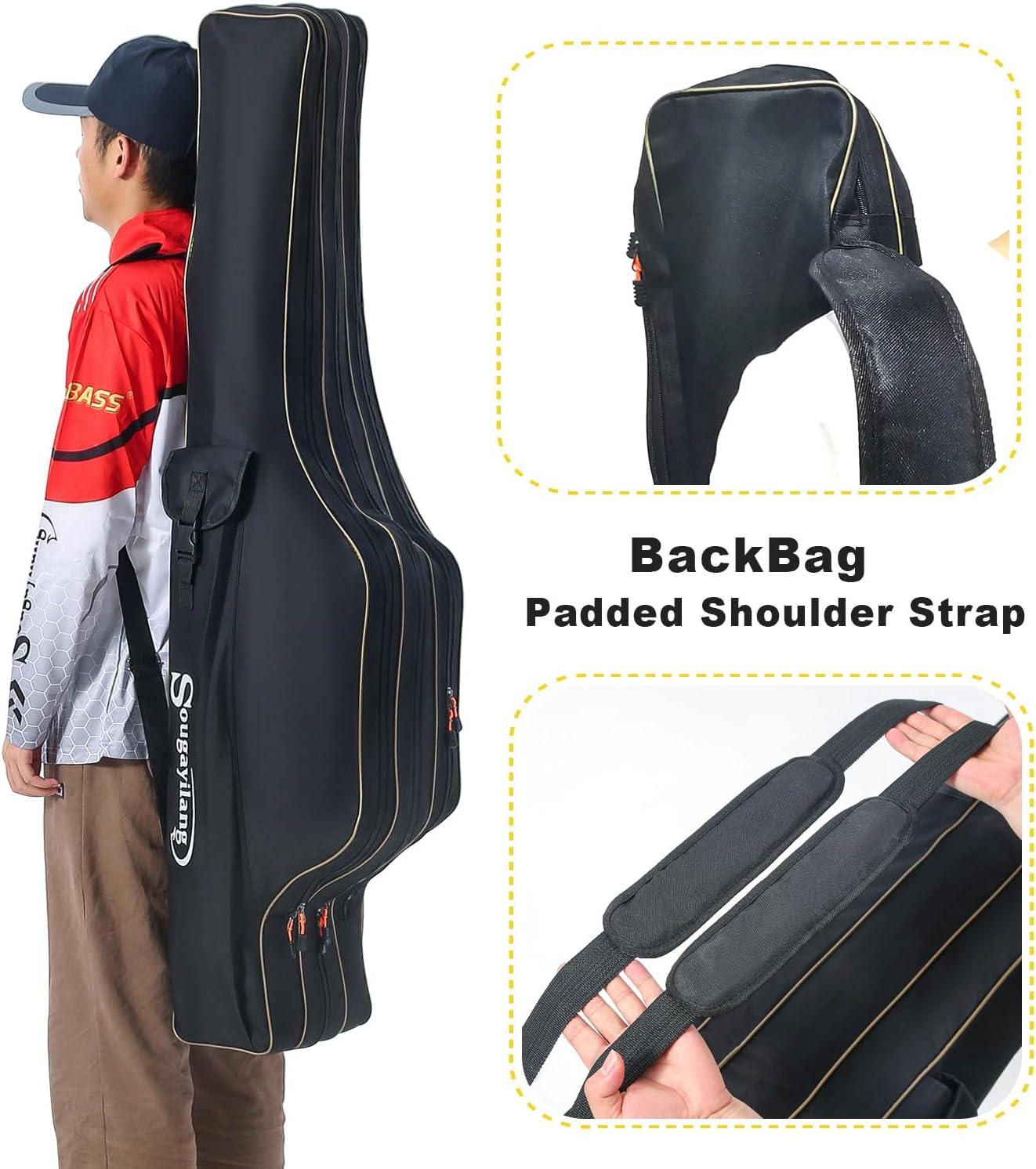 image:imageSougayilang Fishing Rod Case 3 Layers Organizer Pole Storage Bag Fishing Rod and Reel Carrier Organizer for Travel135cm53inBlueBlackLength 135cm53in