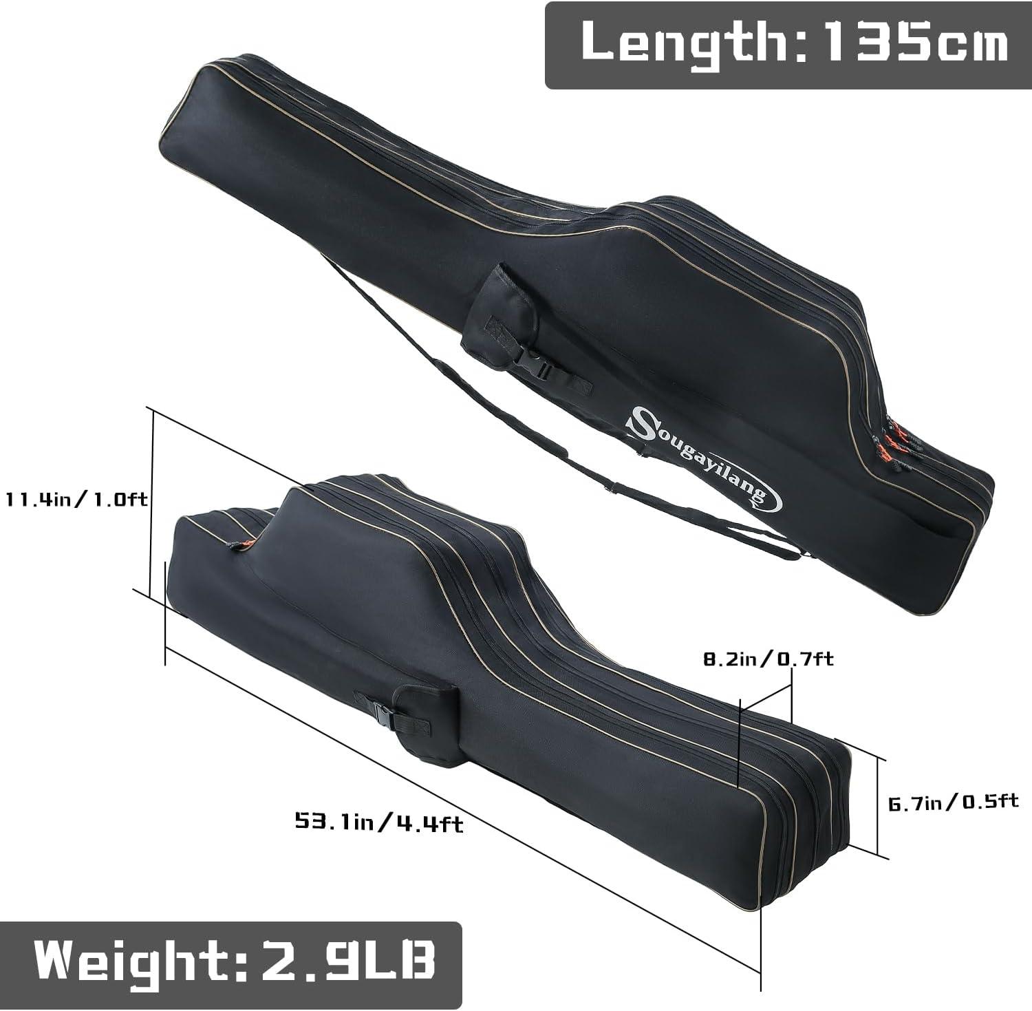 image:imageSougayilang Fishing Rod Case 3 Layers Organizer Pole Storage Bag Fishing Rod and Reel Carrier Organizer for Travel135cm53inBlueBlackLength 135cm53in