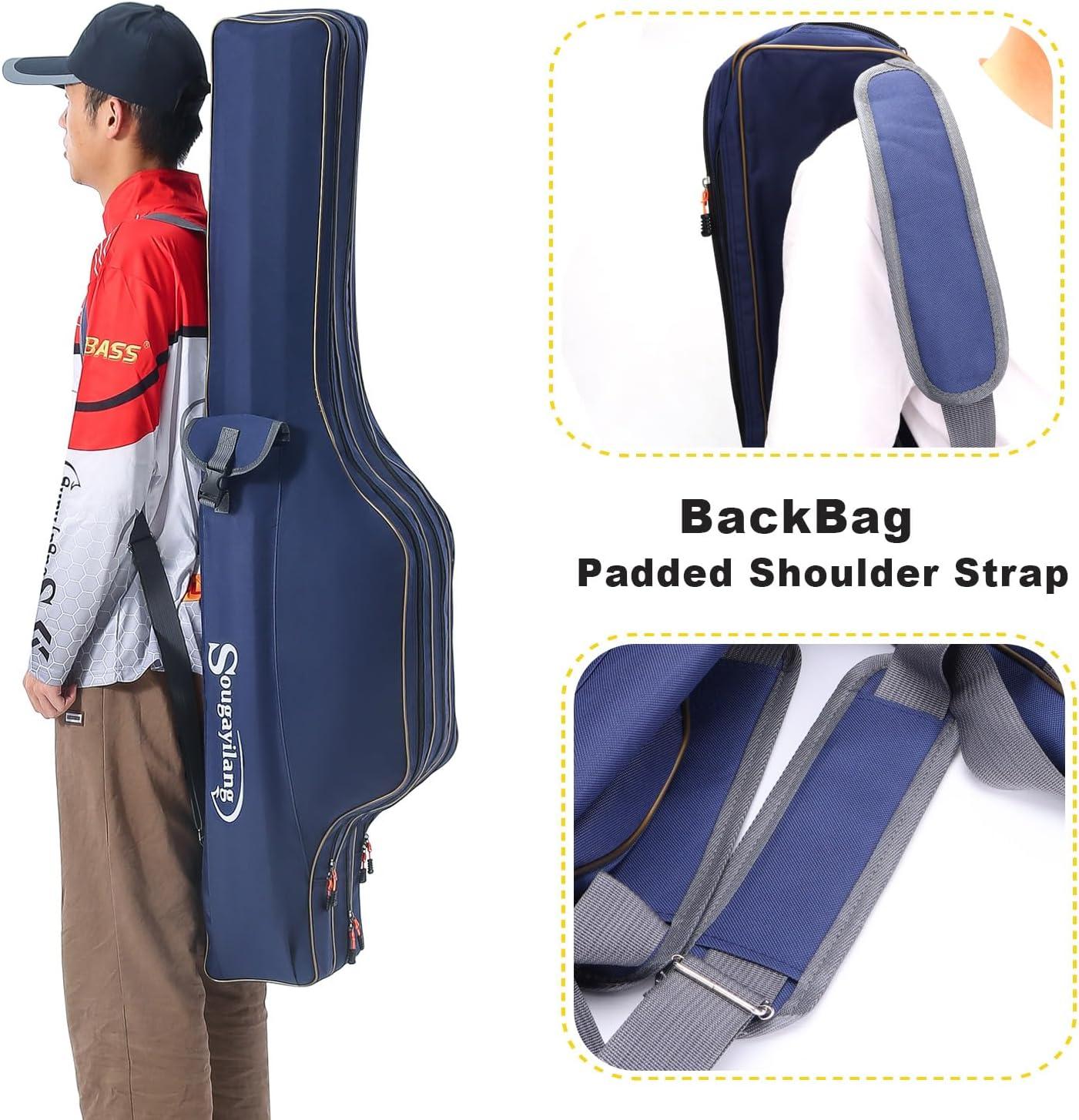 image:imageSougayilang Fishing Rod Case 3 Layers Organizer Pole Storage Bag Fishing Rod and Reel Carrier Organizer for Travel135cm53inBlueBlueLength 135cm53in