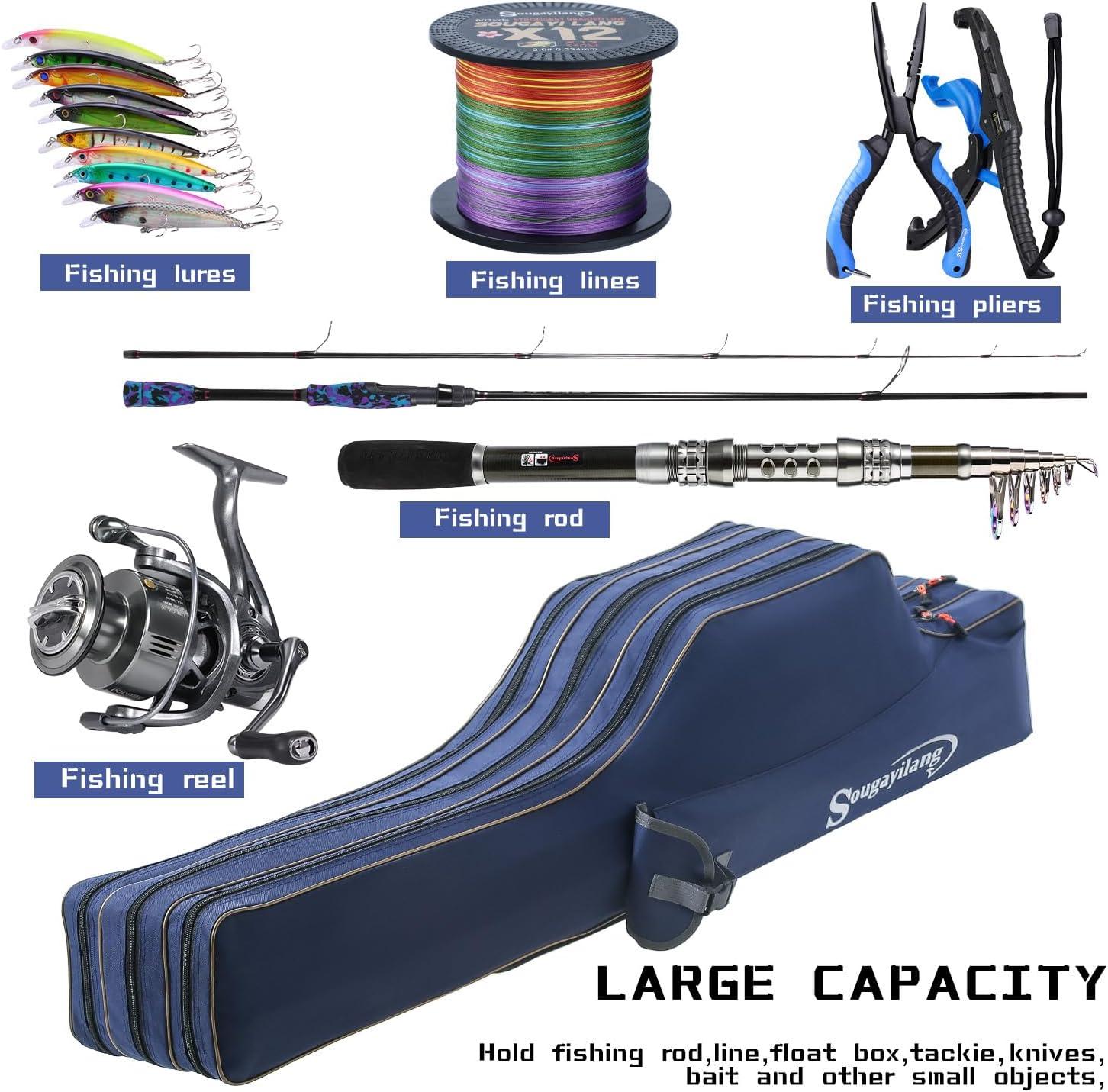 image:imageSougayilang Fishing Rod Case 3 Layers Organizer Pole Storage Bag Fishing Rod and Reel Carrier Organizer for Travel135cm53inBlueBlueLength 135cm53in