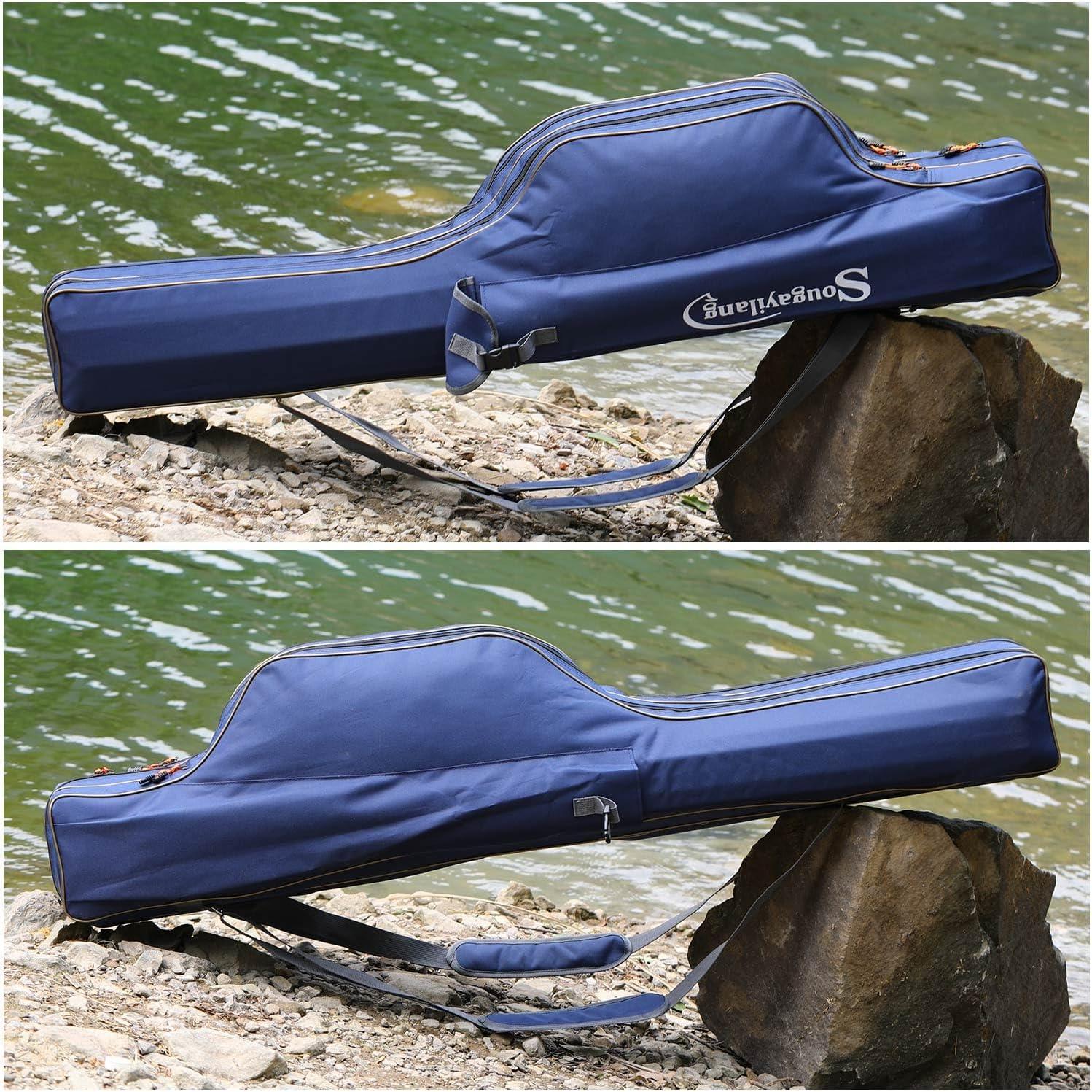 image:imageSougayilang Fishing Rod Case 3 Layers Organizer Pole Storage Bag Fishing Rod and Reel Carrier Organizer for Travel135cm53inBlueBlueLength 135cm53in