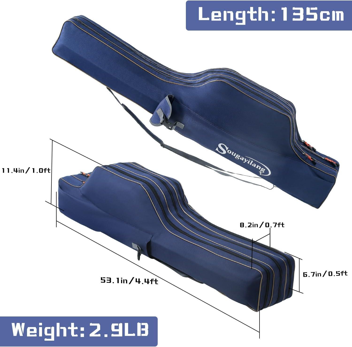 image:imageSougayilang Fishing Rod Case 3 Layers Organizer Pole Storage Bag Fishing Rod and Reel Carrier Organizer for Travel135cm53inBlueBlueLength 135cm53in