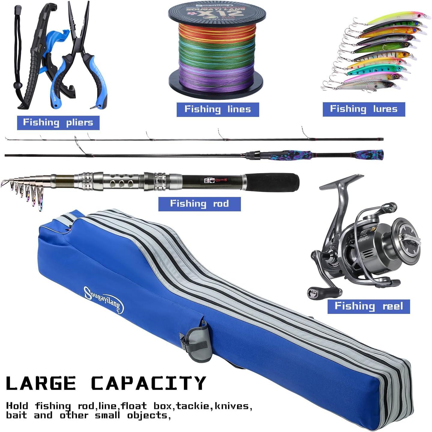 image:imageSougayilang Fishing Rod Case 3 Layers Organizer Pole Storage Bag Fishing Rod and Reel Carrier Organizer for Travel135cm53inBlueLength 170cm69in