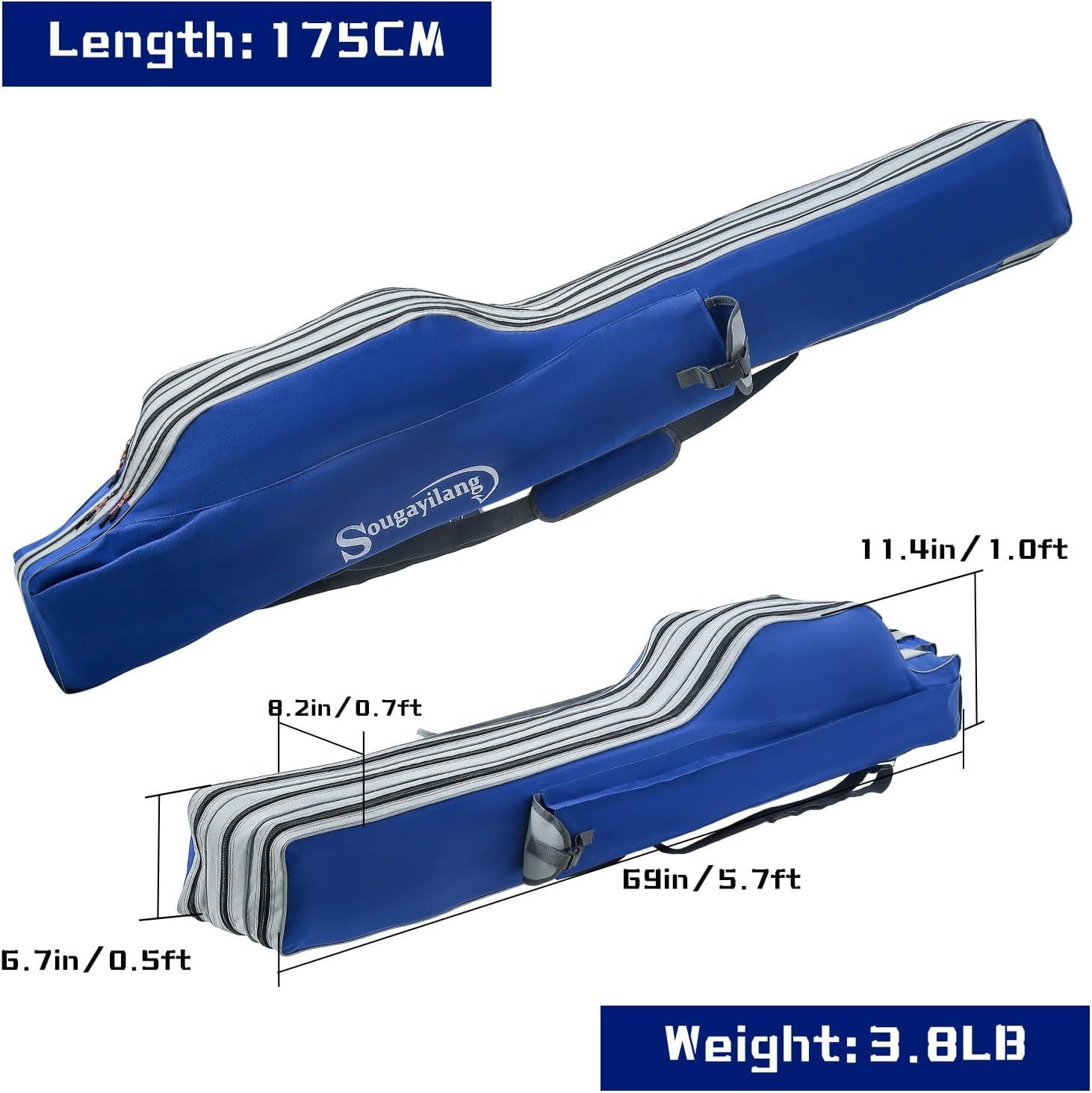 image:imageSougayilang Fishing Rod Case 3 Layers Organizer Pole Storage Bag Fishing Rod and Reel Carrier Organizer for Travel135cm53inBlueLength 170cm69in