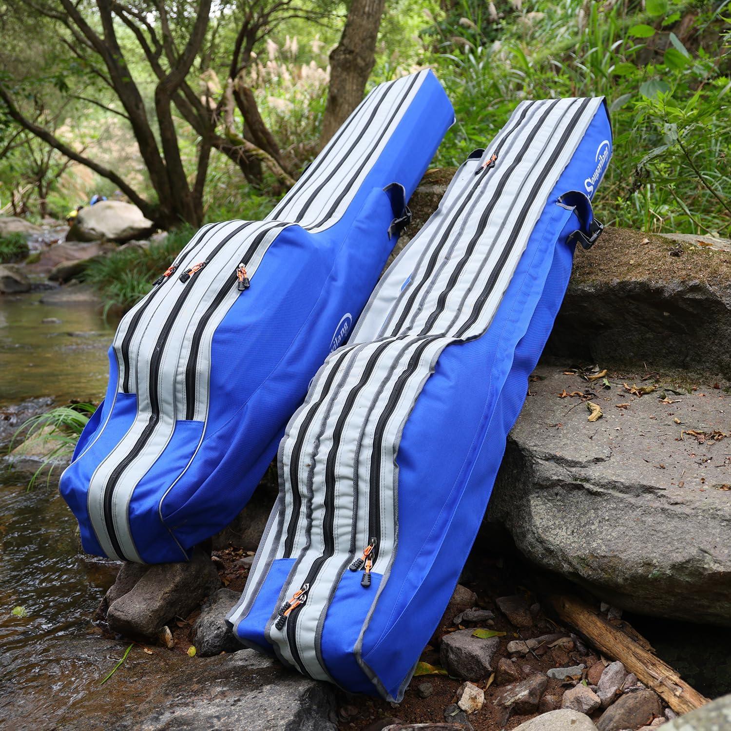 image:imageSougayilang Fishing Rod Case 3 Layers Organizer Pole Storage Bag Fishing Rod and Reel Carrier Organizer for Travel135cm53inBlueLength 170cm69in