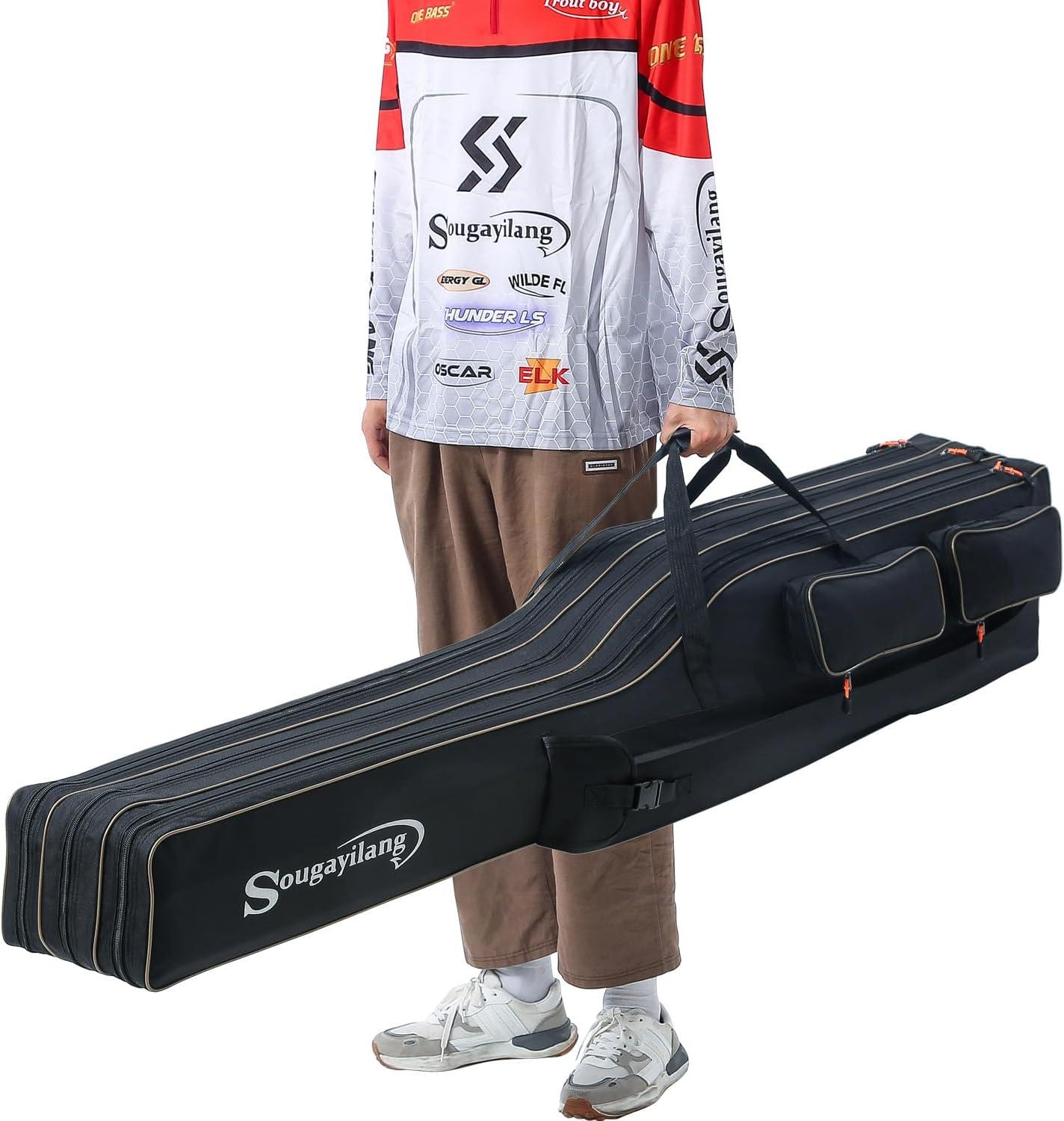 image:imageSougayilang Fishing Rod Case Organizer Pole Storage Bag Fishing Rod and Reel Carrier Organizer for TravelBlackLength 165cm65in