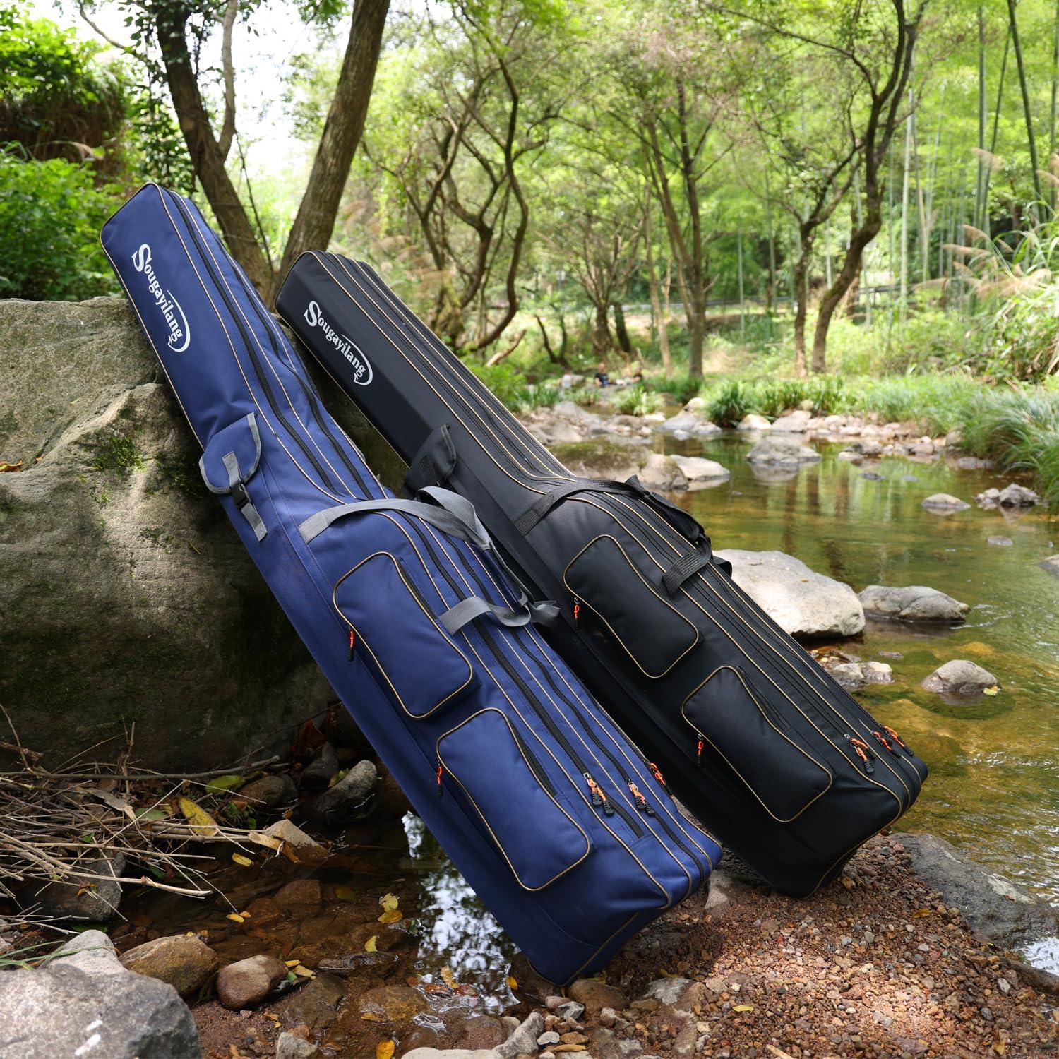 image:imageSougayilang Fishing Rod Case Organizer Pole Storage Bag Fishing Rod and Reel Carrier Organizer for TravelBlackLength 165cm65in