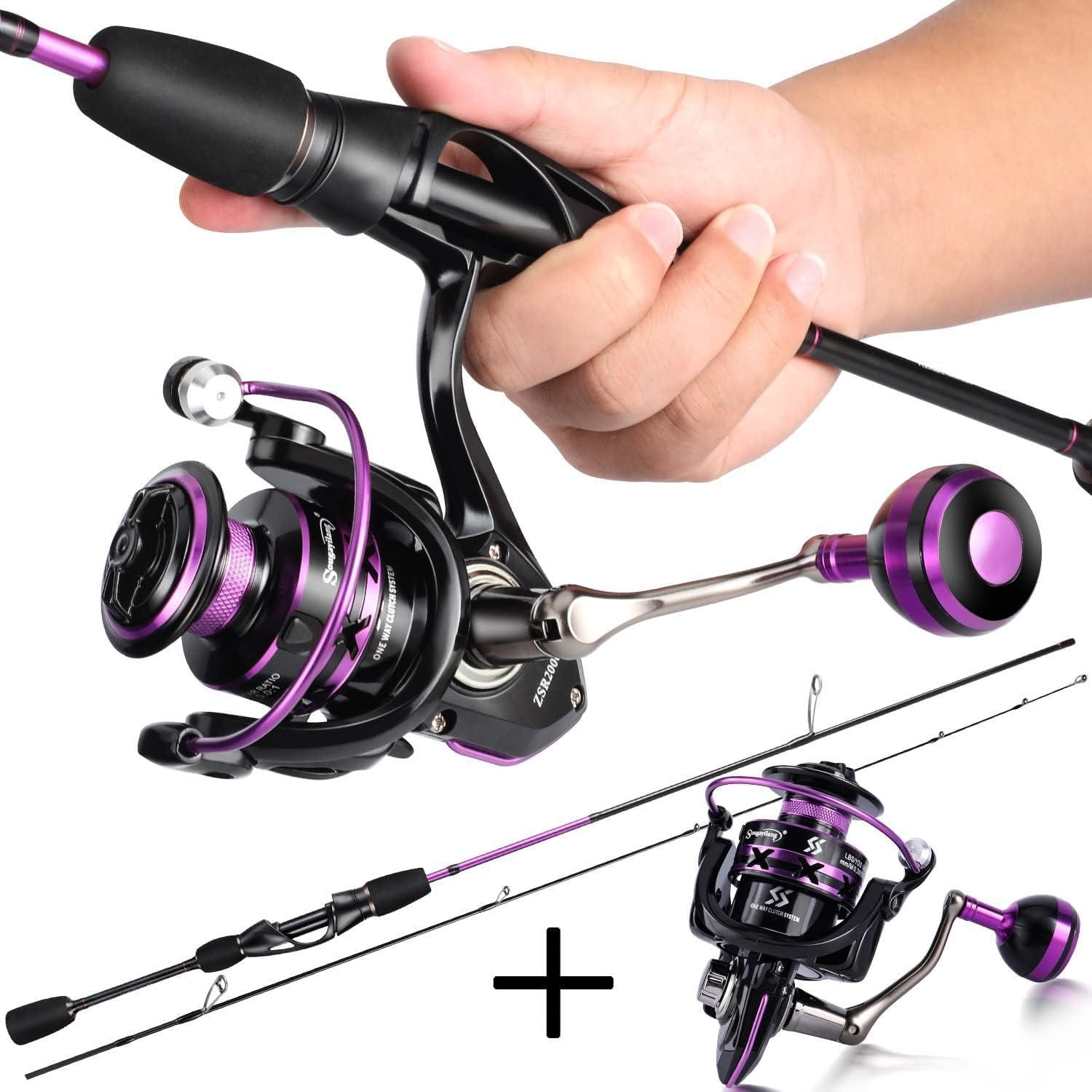 image:imageSougayilang Fishing Rod Ultralight Sensitive 2 Pieces Trout Spinning Rod Stainless Steel Line Guides Fishing Pole with Comfortable EVA Grip Rod HandleRod and ReelPurple