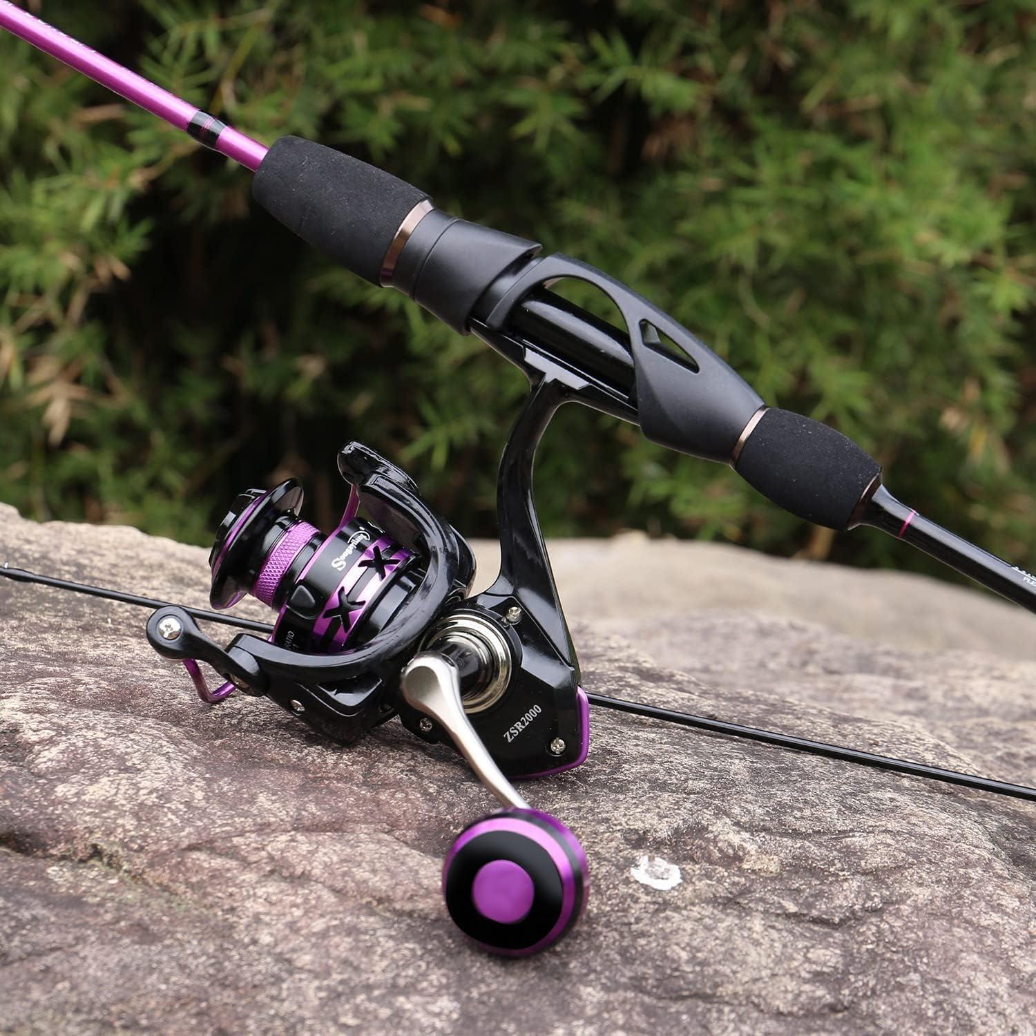 image:imageSougayilang Fishing Rod Ultralight Sensitive 2 Pieces Trout Spinning Rod Stainless Steel Line Guides Fishing Pole with Comfortable EVA Grip Rod HandleRod and ReelPurple