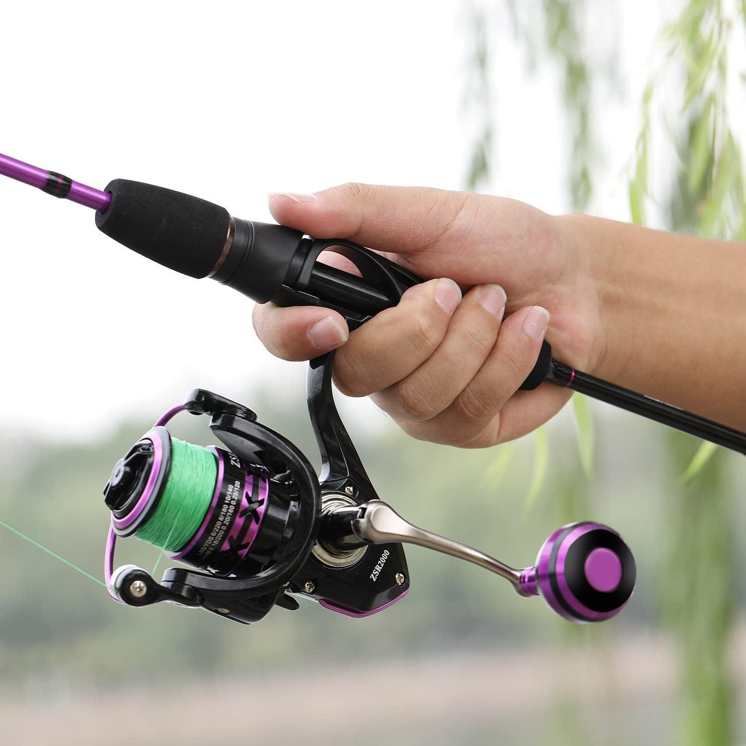 image:imageSougayilang Fishing Rod Ultralight Sensitive 2 Pieces Trout Spinning Rod Stainless Steel Line Guides Fishing Pole with Comfortable EVA Grip Rod HandleRod and ReelPurple