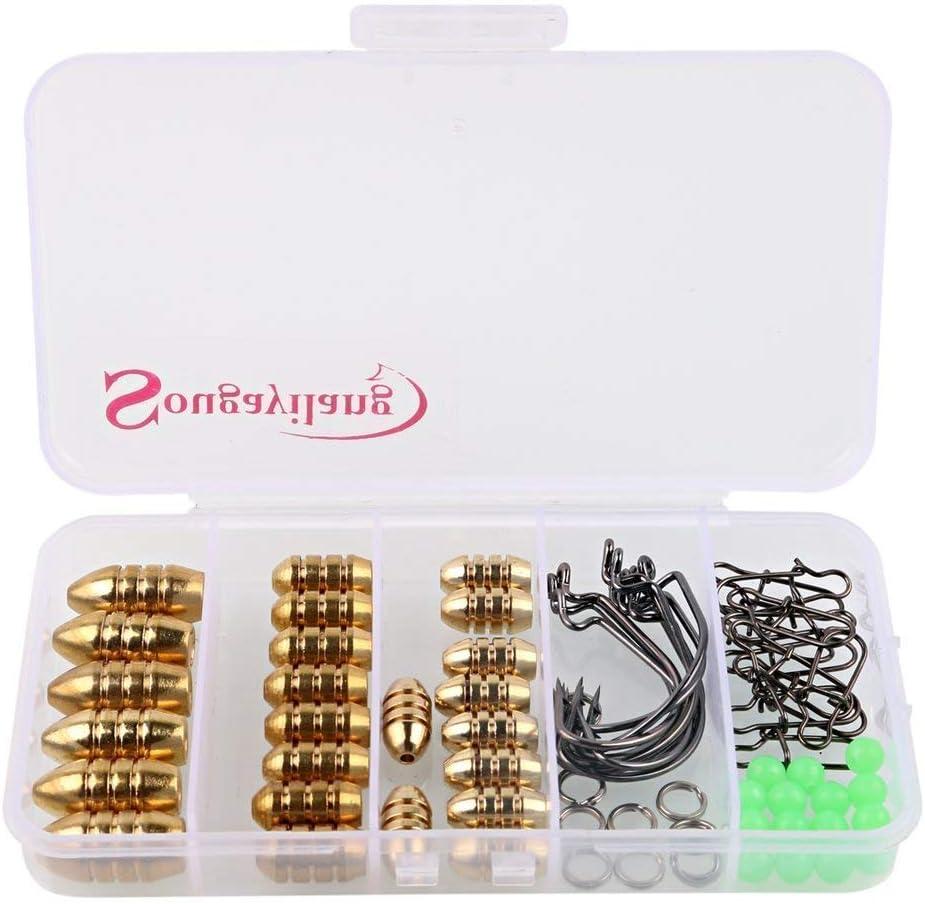 image:imageSougayilang Fishing Sinkers Set with Brass Sinker Weights Jig Hooks Fishing Swivel Ring Connector Plastic Box for Freshwater Saltwater Bass FishingAtype 1