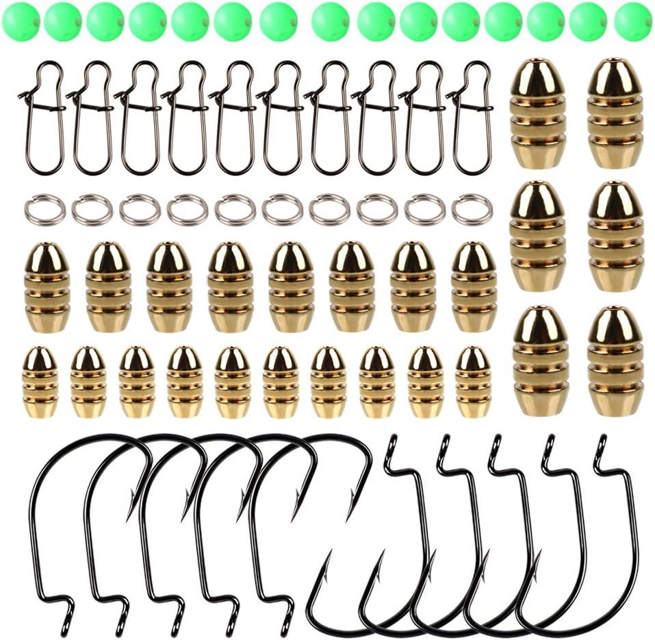 image:imageSougayilang Fishing Sinkers Set with Brass Sinker Weights Jig Hooks Fishing Swivel Ring Connector Plastic Box for Freshwater Saltwater Bass FishingAtype 1