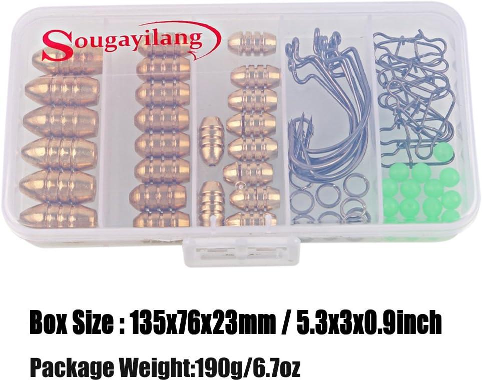 image:imageSougayilang Fishing Sinkers Set with Brass Sinker Weights Jig Hooks Fishing Swivel Ring Connector Plastic Box for Freshwater Saltwater Bass FishingAtype 1