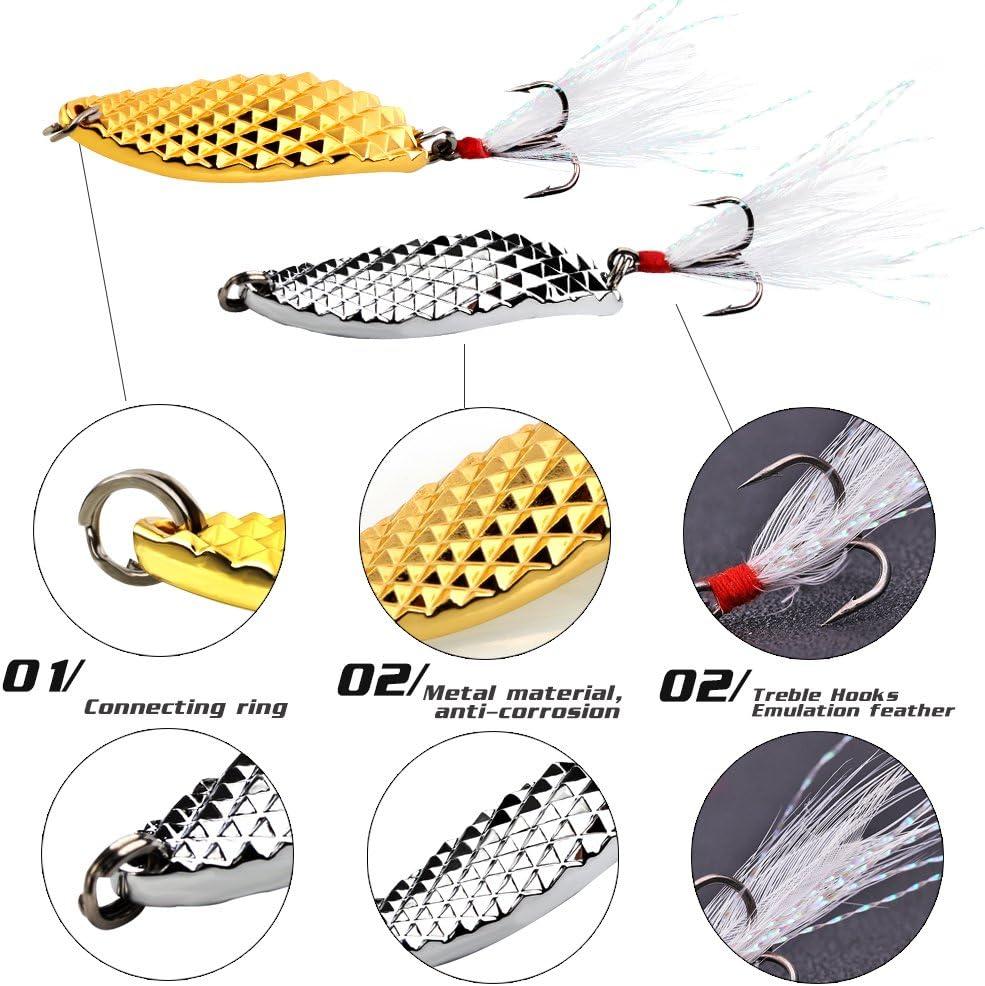 image:imageSougayilang Fishing Spoons Hard Fishing Lures Treble Hooks Salmon Bass Metal Fishing Lure Baits 12 OZSILVER 5pcs