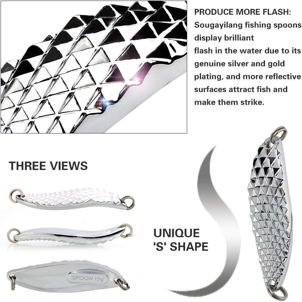 image:imageSougayilang Fishing Spoons Hard Fishing Lures Treble Hooks Salmon Bass Metal Fishing Lure Baits 12 OZSILVER 5pcs