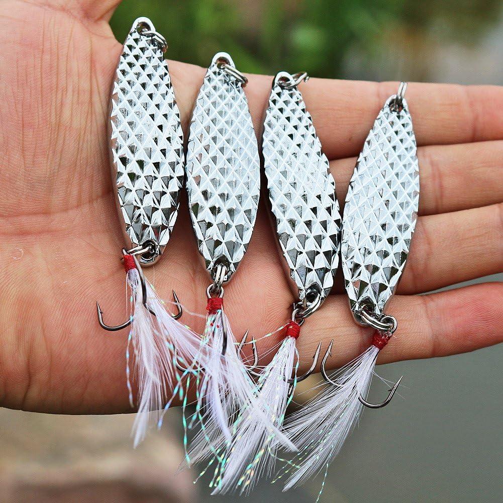 image:imageSougayilang Fishing Spoons Hard Fishing Lures Treble Hooks Salmon Bass Metal Fishing Lure Baits 12 OZSILVER 5pcs