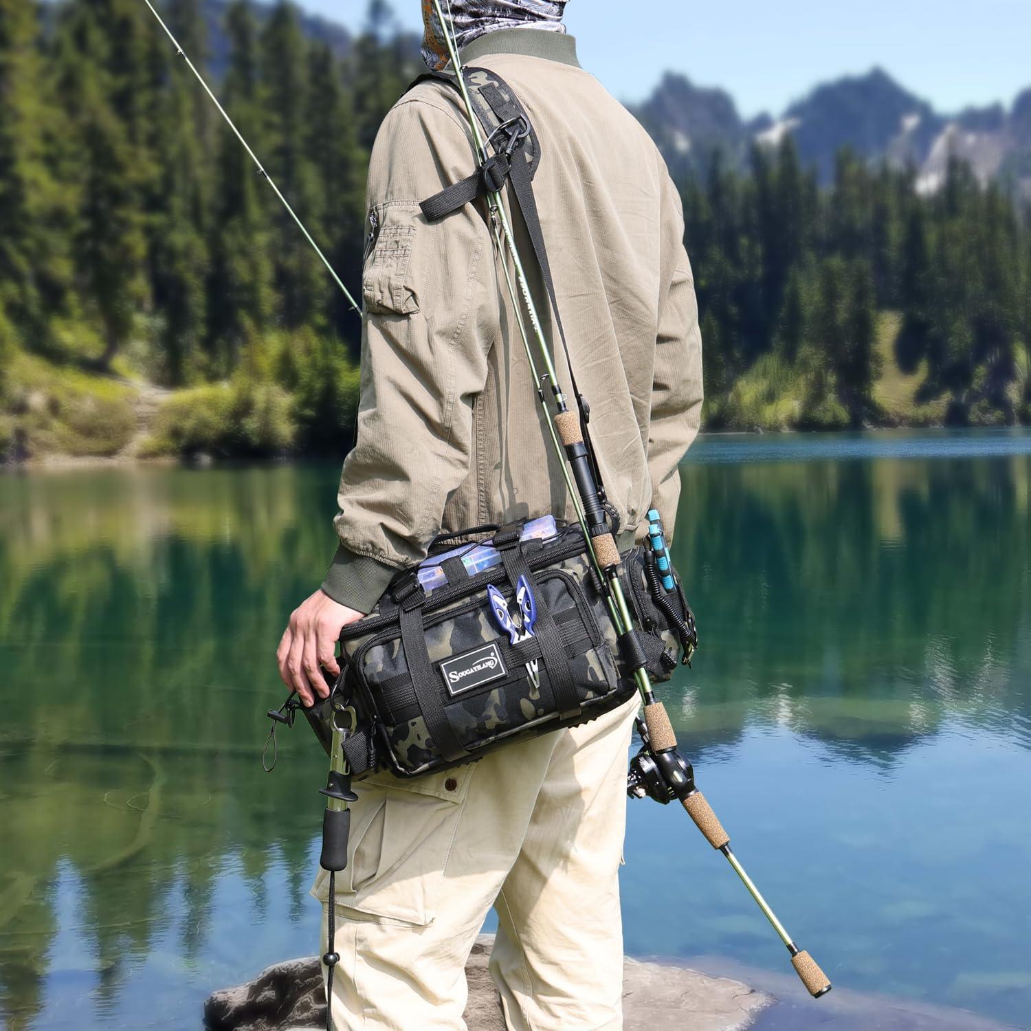 image:imageSougayilang Fishing Tackle Bags with 3600 Tackle Tray Fishing Tackle Storage Bags for Saltwater or Freshwater Fishing Gear Padded Shoulder Strap Tackle Box Bag Fishing BagGreyGreen with a 3600 Tackle Tray