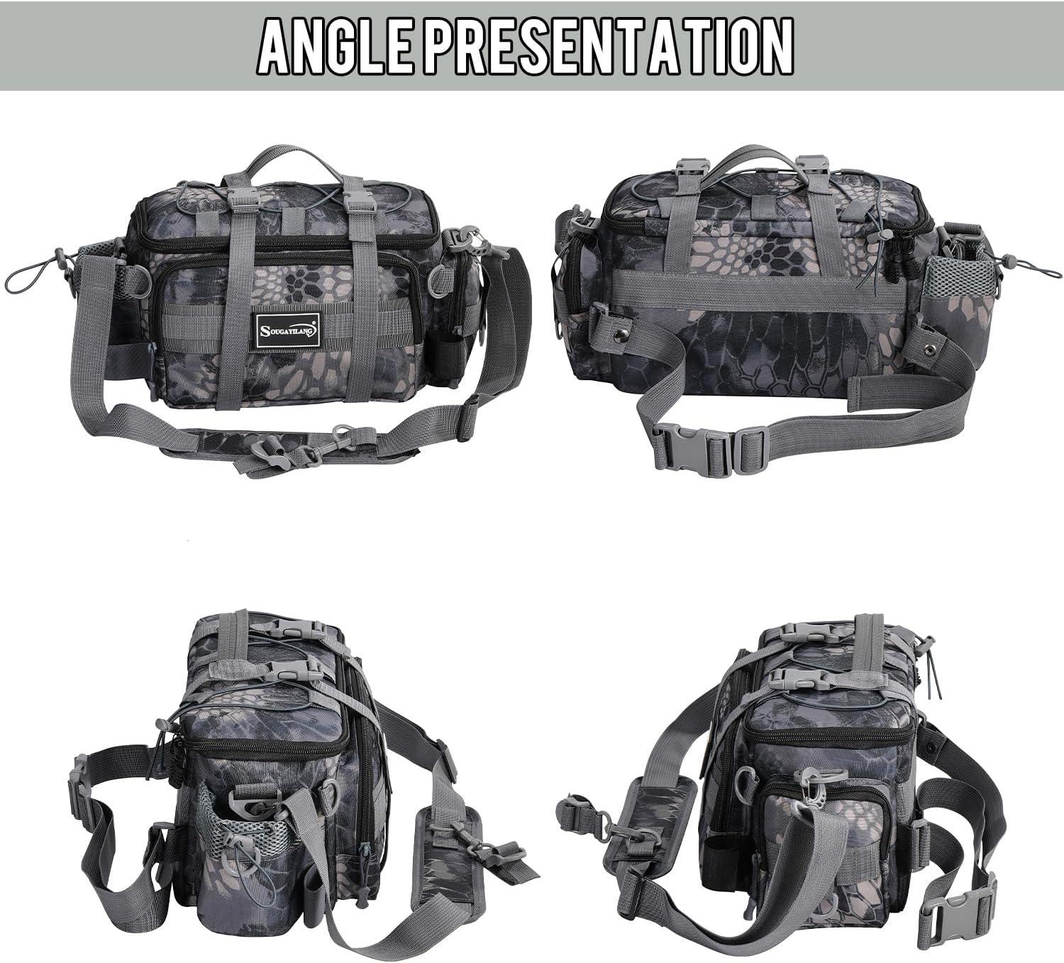 image:imageSougayilang Fishing Tackle Bags with 3600 Tackle Tray Fishing Tackle Storage Bags for Saltwater or Freshwater Fishing Gear Padded Shoulder Strap Tackle Box Bag Fishing BagGreyGrey with a 3600 Tackle Tray