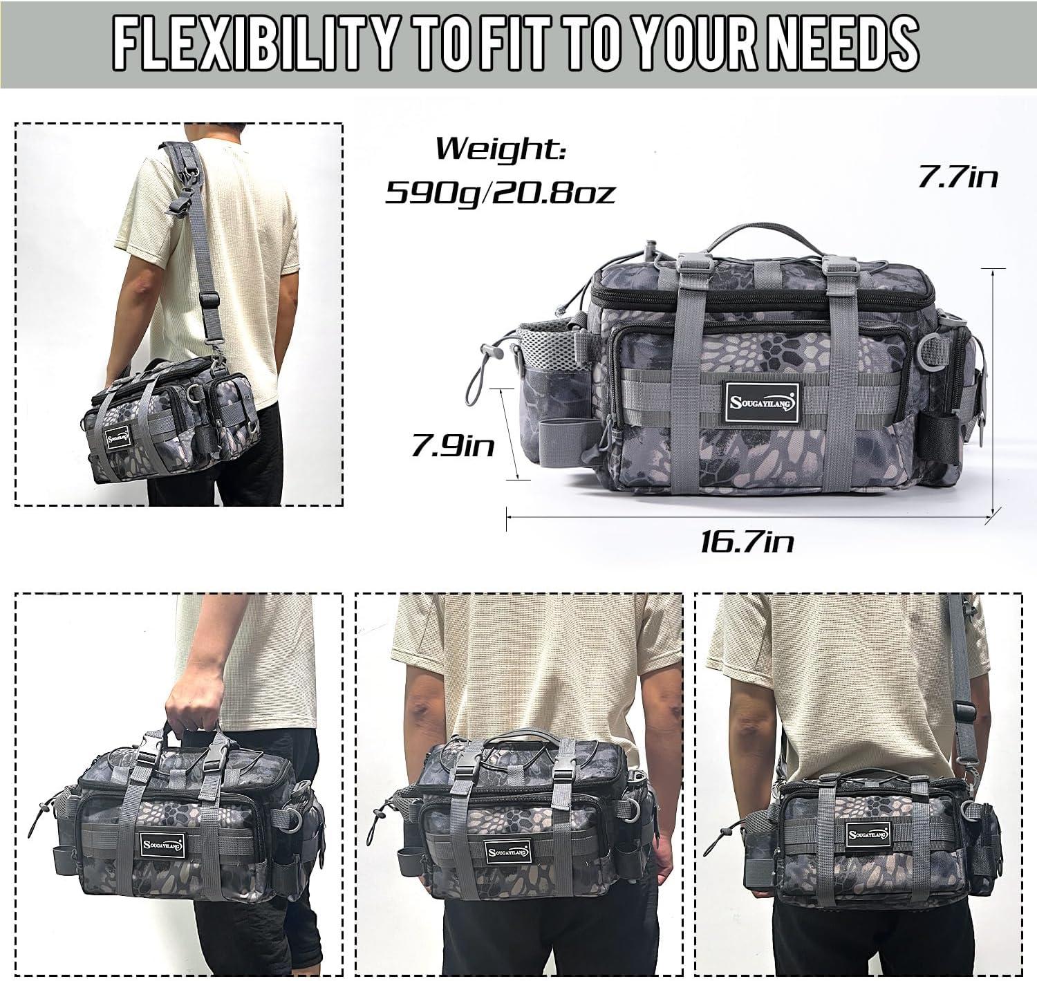 image:imageSougayilang Fishing Tackle Bags with 3600 Tackle Tray Fishing Tackle Storage Bags for Saltwater or Freshwater Fishing Gear Padded Shoulder Strap Tackle Box Bag Fishing BagGreyGrey with a 3600 Tackle Tray