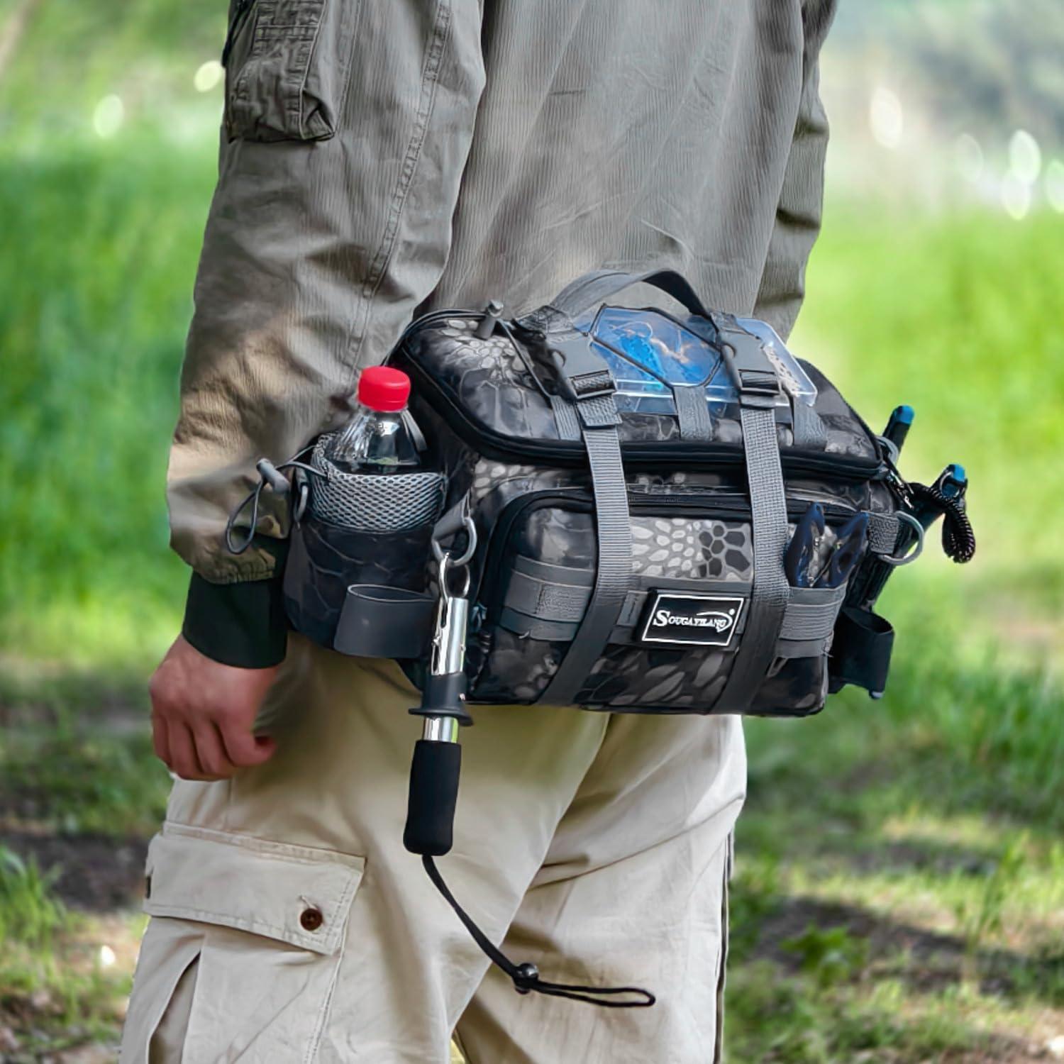 image:imageSougayilang Fishing Tackle Bags with 3600 Tackle Tray Fishing Tackle Storage Bags for Saltwater or Freshwater Fishing Gear Padded Shoulder Strap Tackle Box Bag Fishing BagGreyGrey with a 3600 Tackle Tray