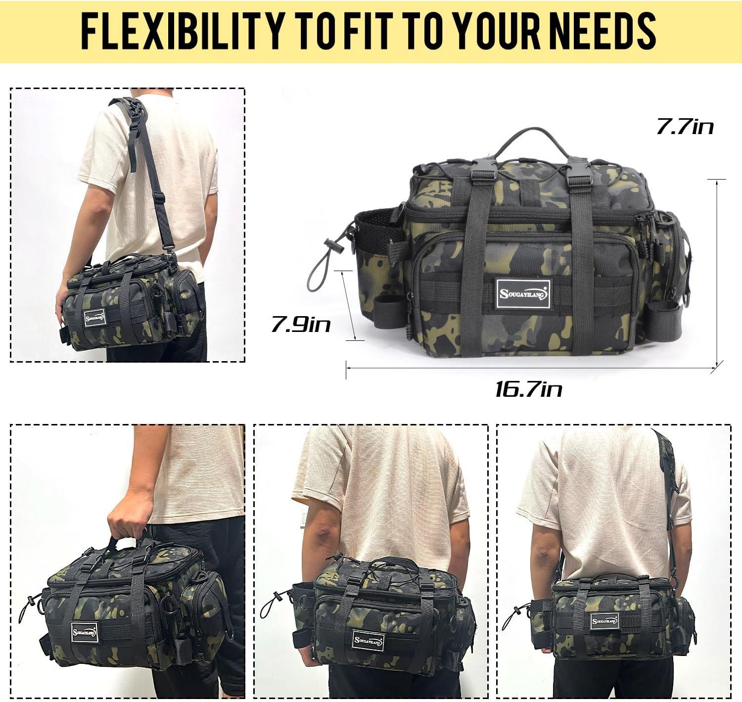 image:imageSougayilang Fishing Tackle Bags with 3600 Tackle Tray Fishing Tackle Storage Bags for Saltwater or Freshwater Fishing Gear Padded Shoulder Strap Tackle Box Bag Fishing BagGreyGreen without a 3600 Tackle Tray