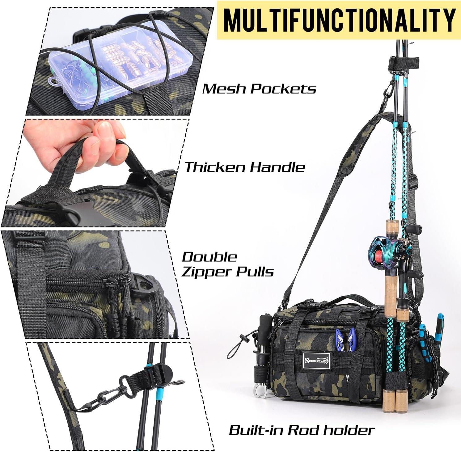 image:imageSougayilang Fishing Tackle Bags with 3600 Tackle Tray Fishing Tackle Storage Bags for Saltwater or Freshwater Fishing Gear Padded Shoulder Strap Tackle Box Bag Fishing BagGreyGreen without a 3600 Tackle Tray