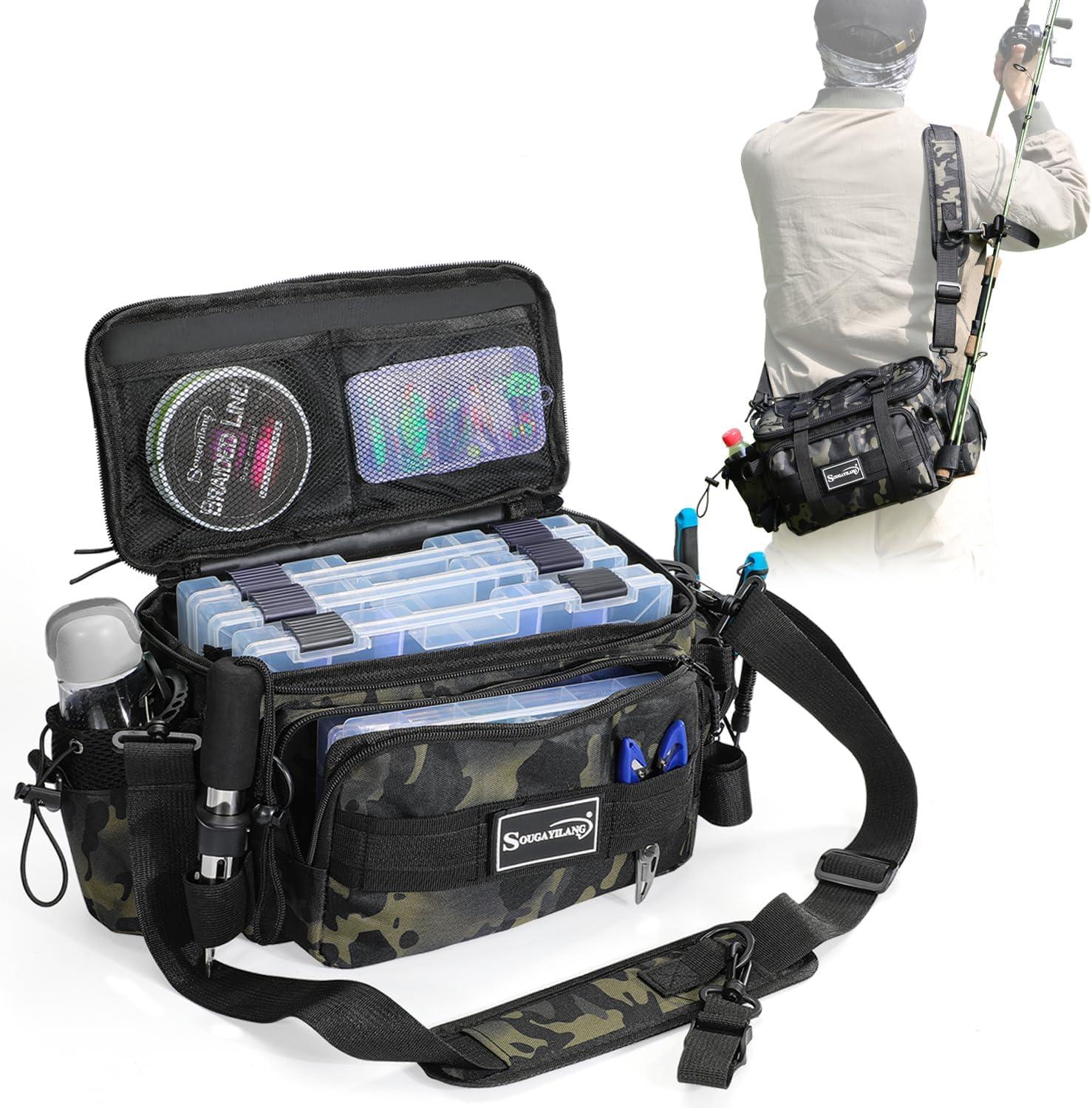 image:imageSougayilang Fishing Tackle Bags with 3600 Tackle Tray Fishing Tackle Storage Bags for Saltwater or Freshwater Fishing Gear Padded Shoulder Strap Tackle Box Bag Fishing BagGreyGreen without a 3600 Tackle Tray