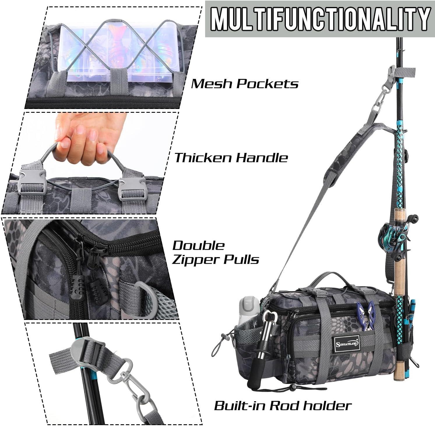 image:imageSougayilang Fishing Tackle Bags with 3600 Tackle Tray Fishing Tackle Storage Bags for Saltwater or Freshwater Fishing Gear Padded Shoulder Strap Tackle Box Bag Fishing BagGreyGrey with a 3600 Tackle Tray